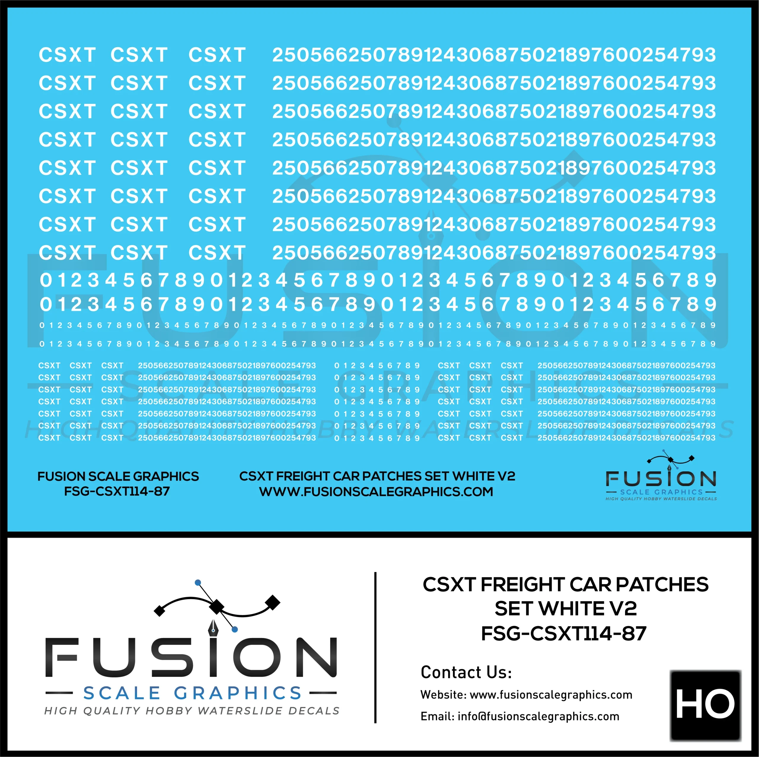 HO Scale CSX CSXT Freight Car Patches Set V2 White - Fusion Scale Graphics