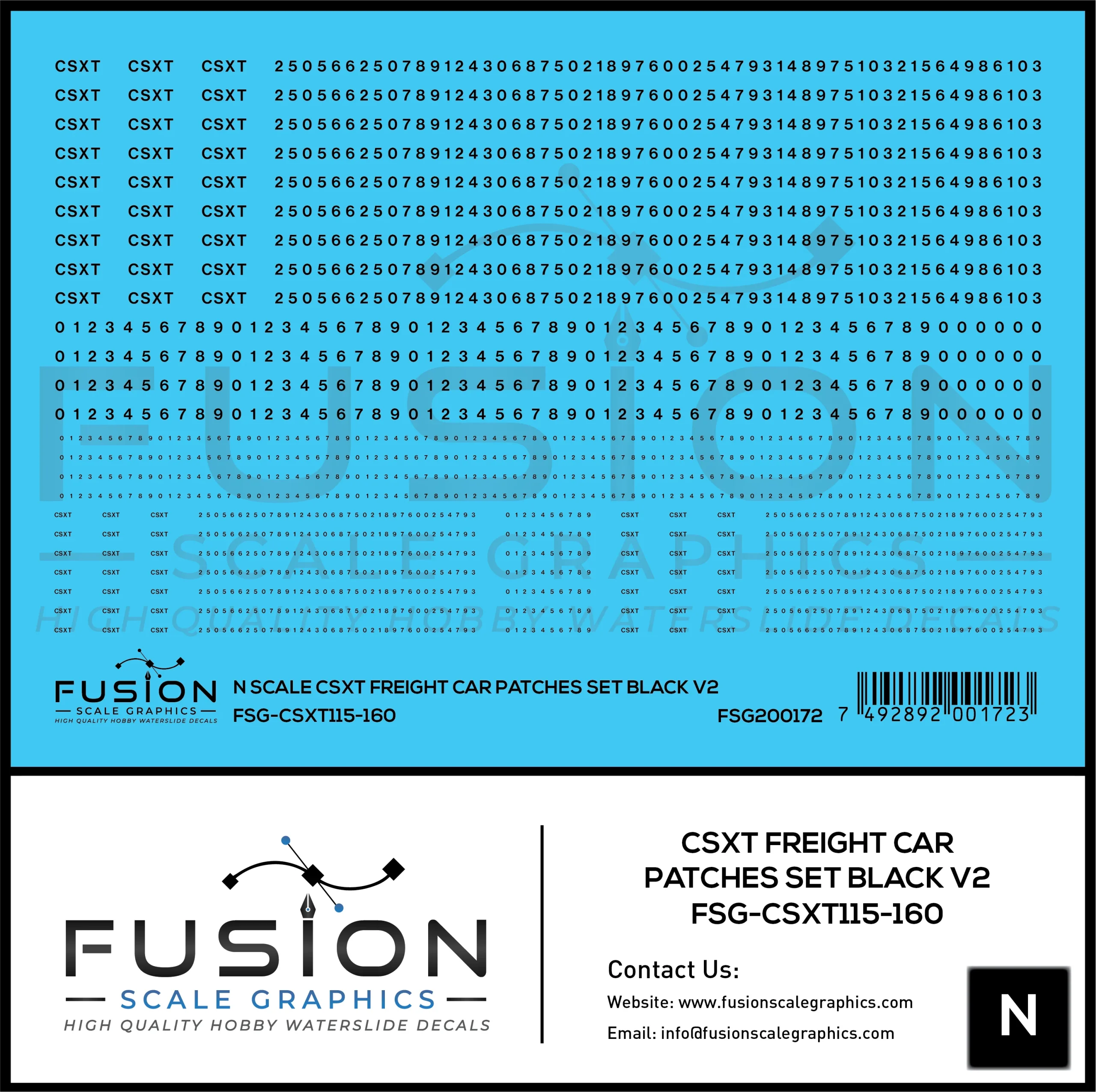 N Scale CSX Freight Car Patches Set V2 Black - Fusion Scale Graphics