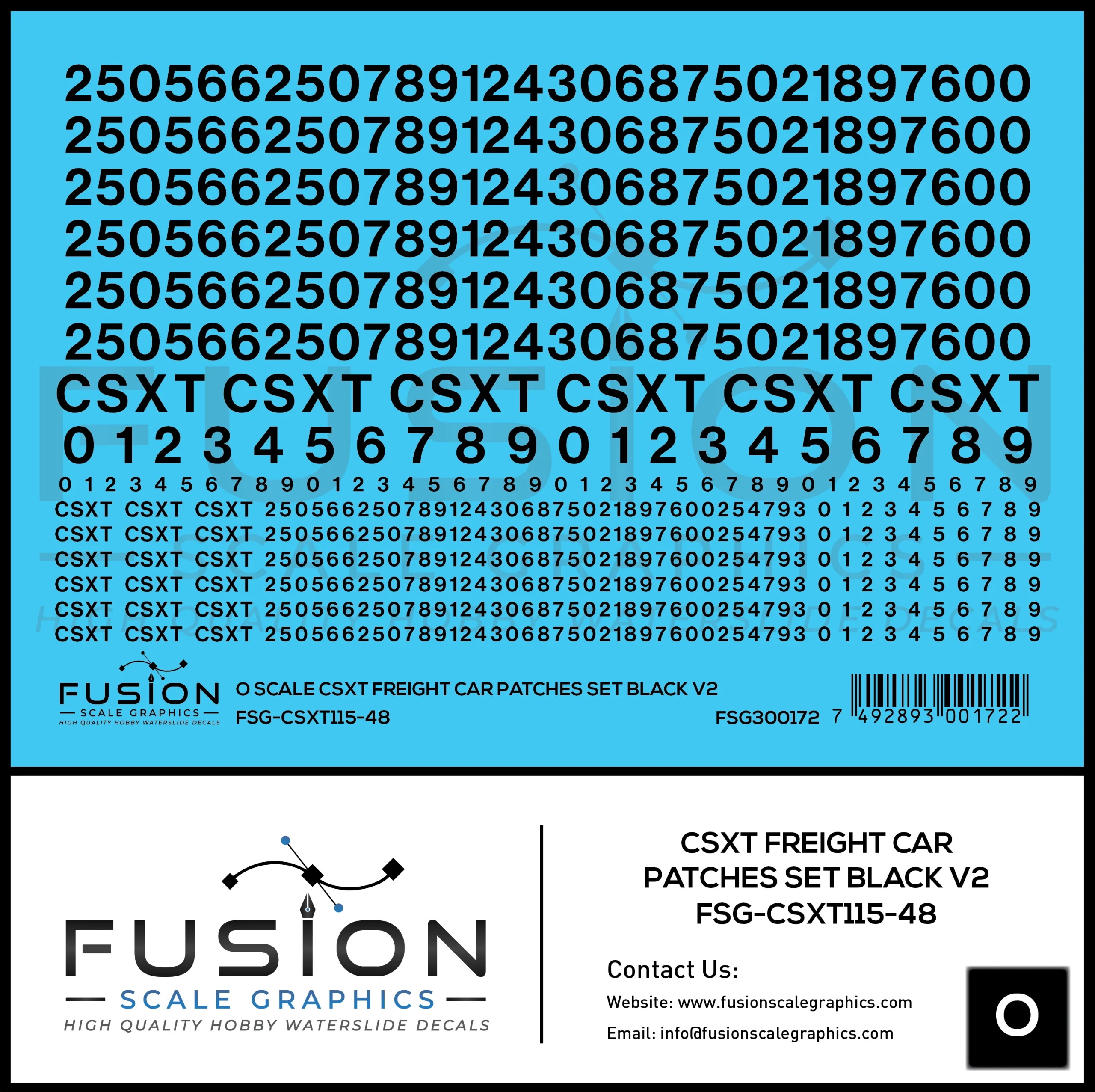 O Scale CSX Freight Car Patches Set V2 Black - Fusion Scale Graphics