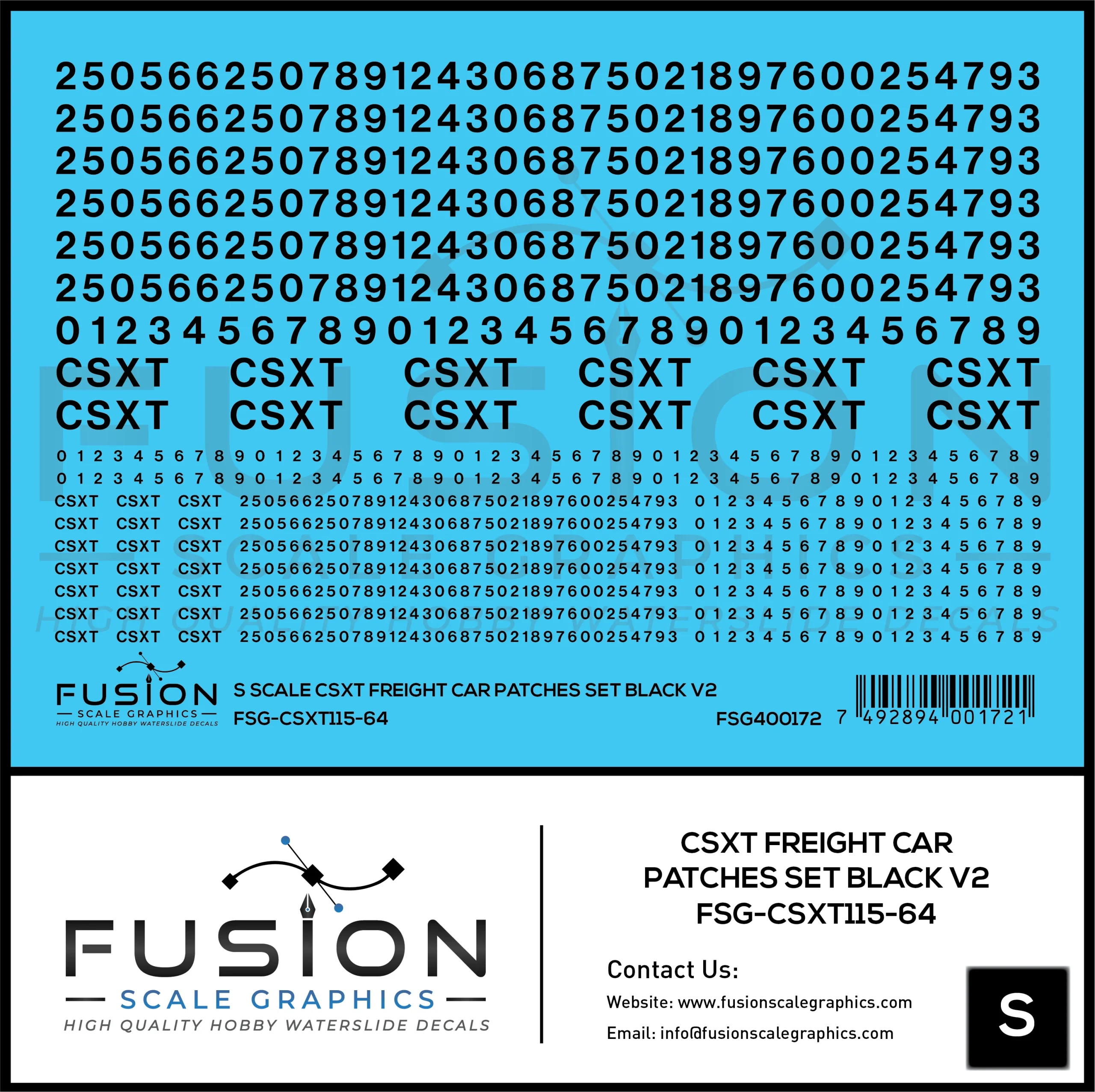 S Scale CSX Freight Car Patches Set V2 Black - Fusion Scale Graphics