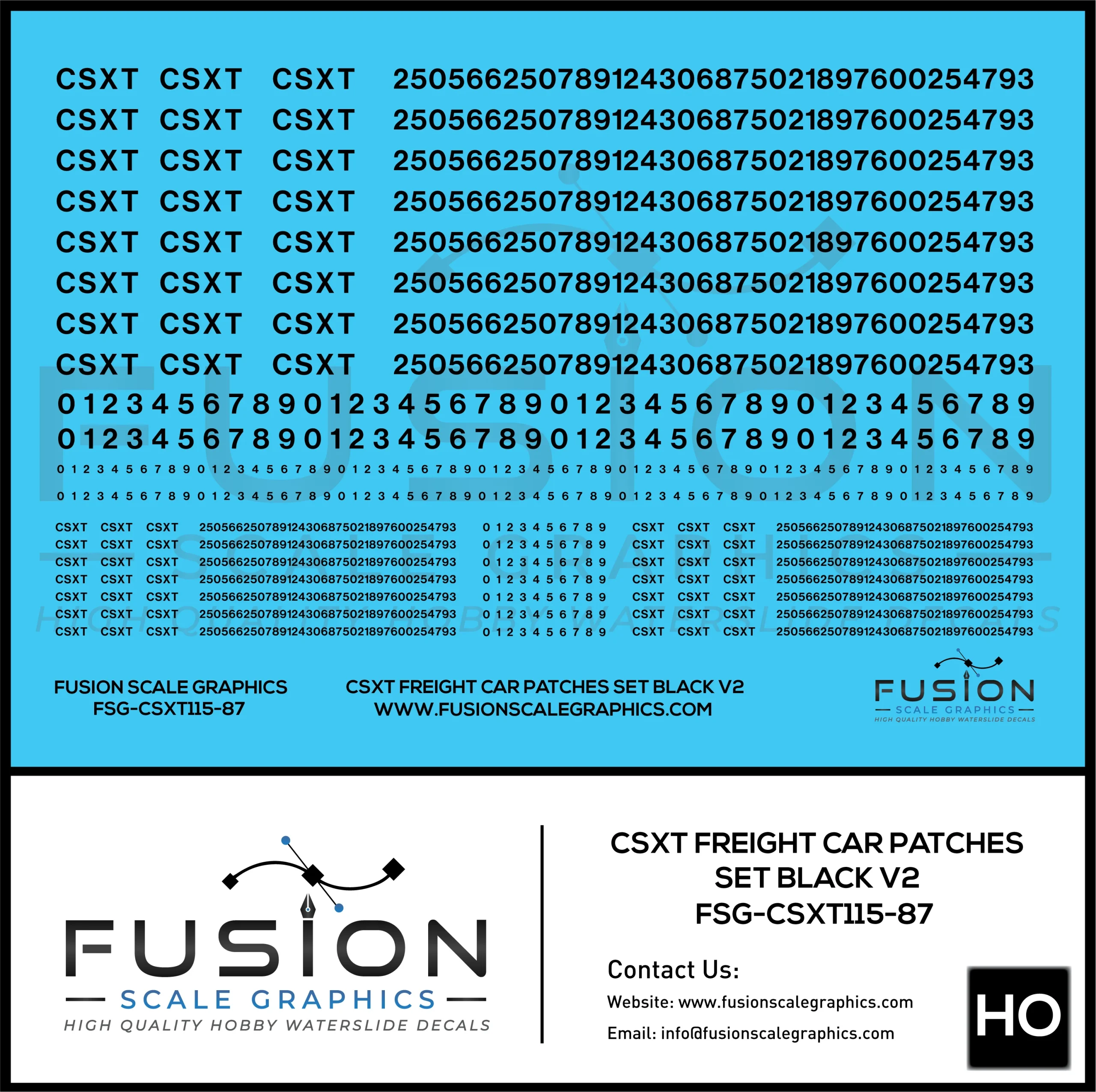 HO Scale CSX CSXT Freight Car Patches Set V2 Black - Fusion Scale Graphics