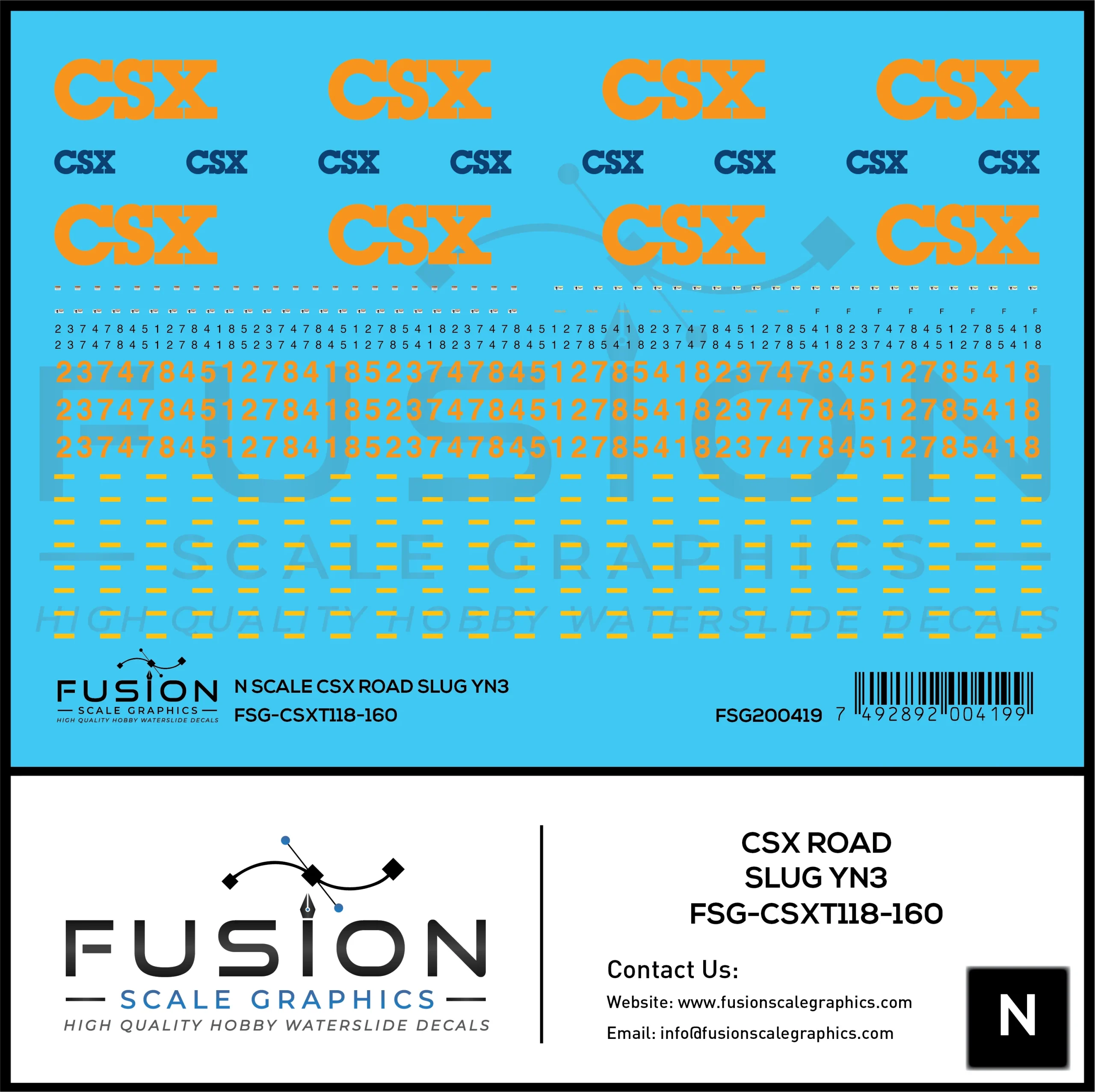 N Scale CSX Road Slug YN3 Decal Set - Fusion Scale Graphics
