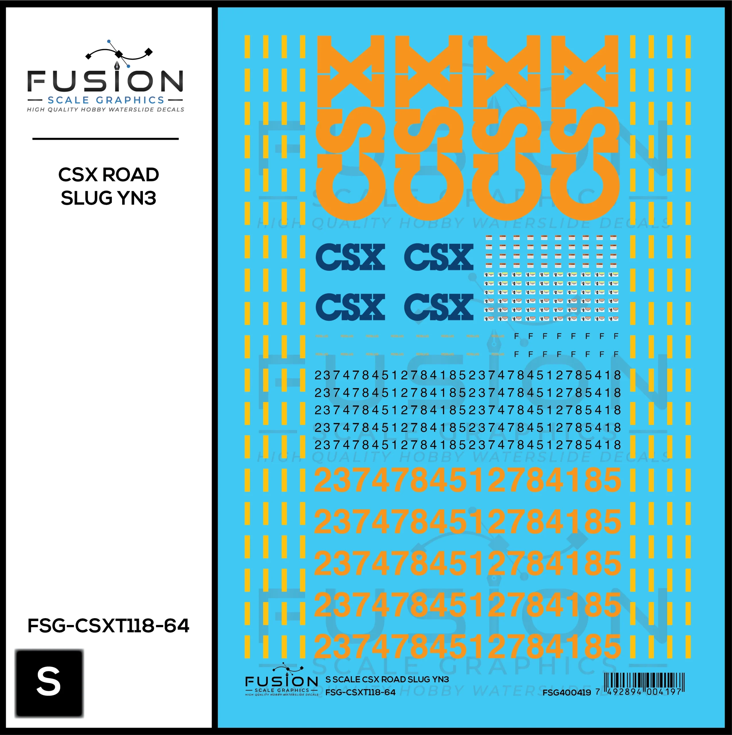 S Scale CSX Road Slug YN3 Decal Set - Fusion Scale Graphics