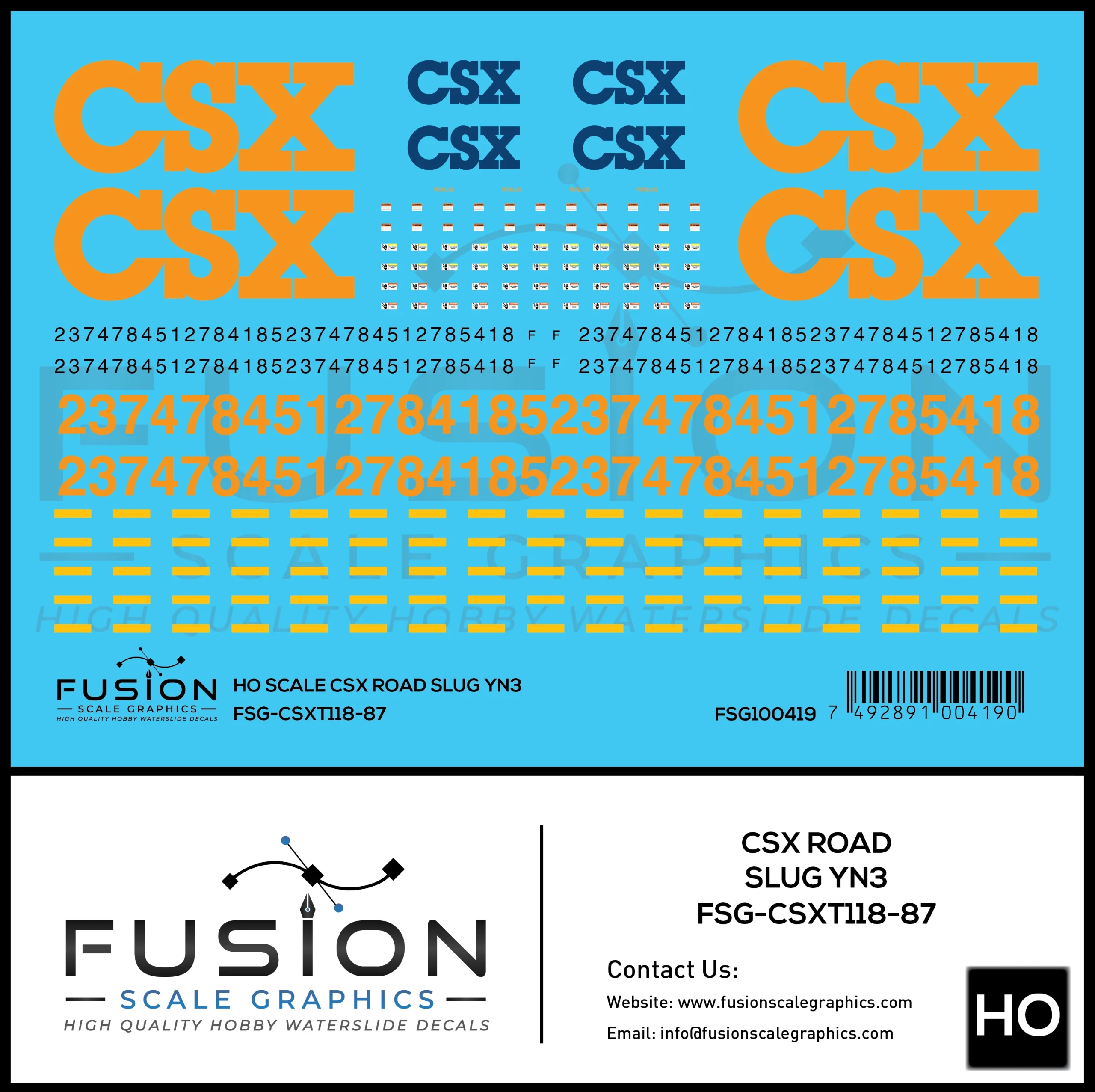 HO Scale CSX Road Slug YN3 Decal Set - Fusion Scale Graphics