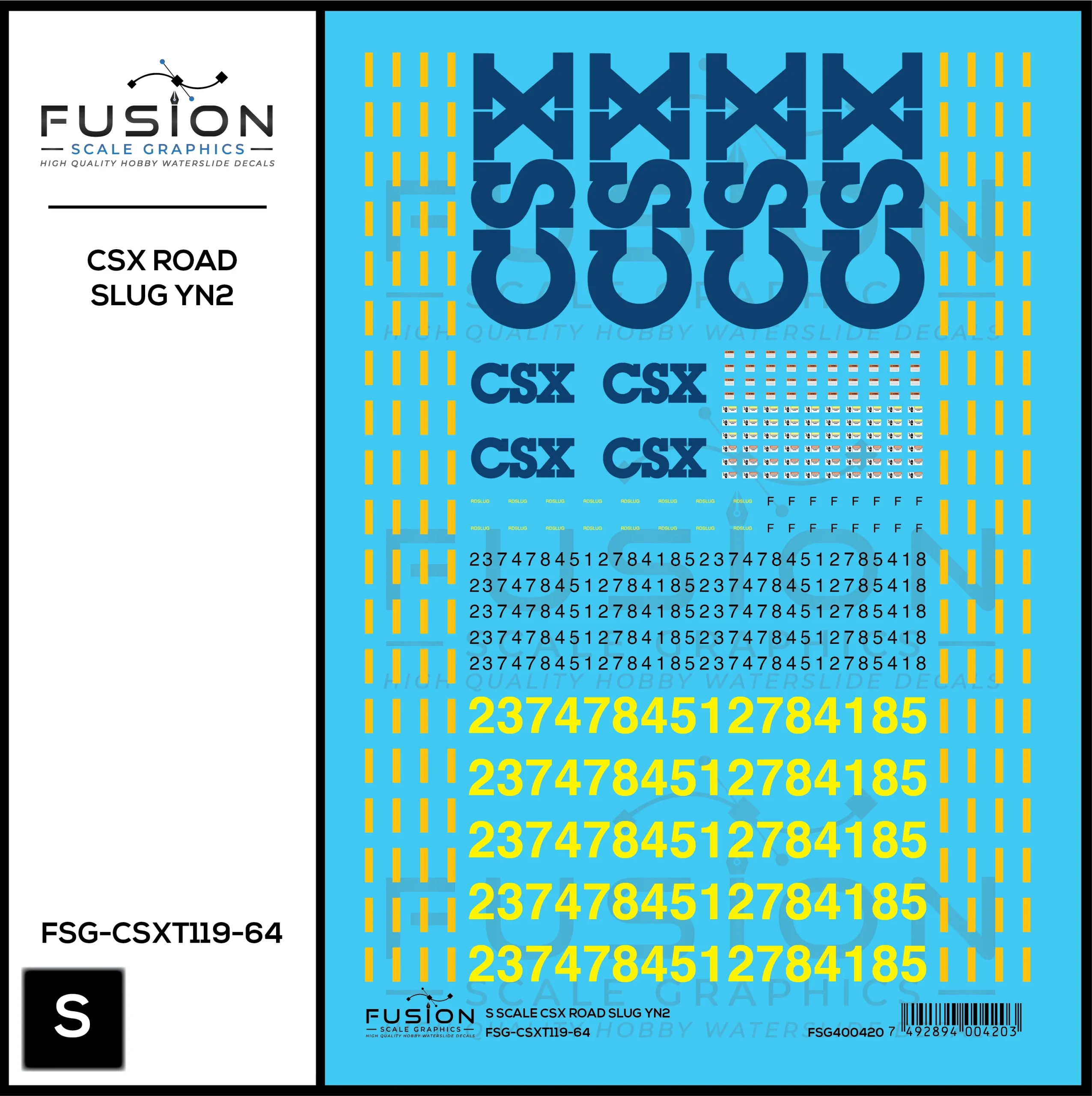 S Scale CSX Road Slug YN2 Decal Set - Fusion Scale Graphics