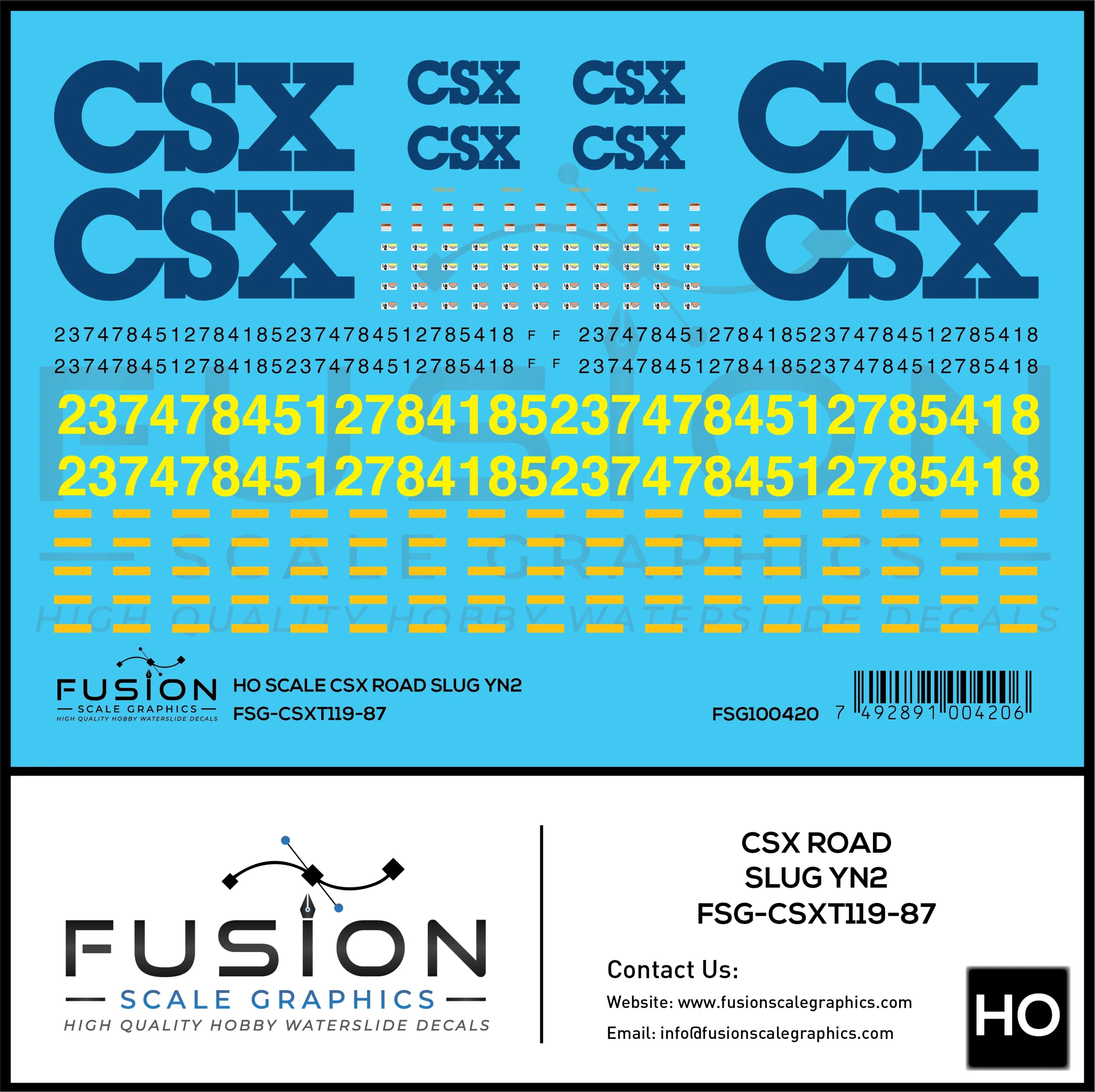 HO Scale CSX Road Slug YN2 Decal Set - Fusion Scale Graphics