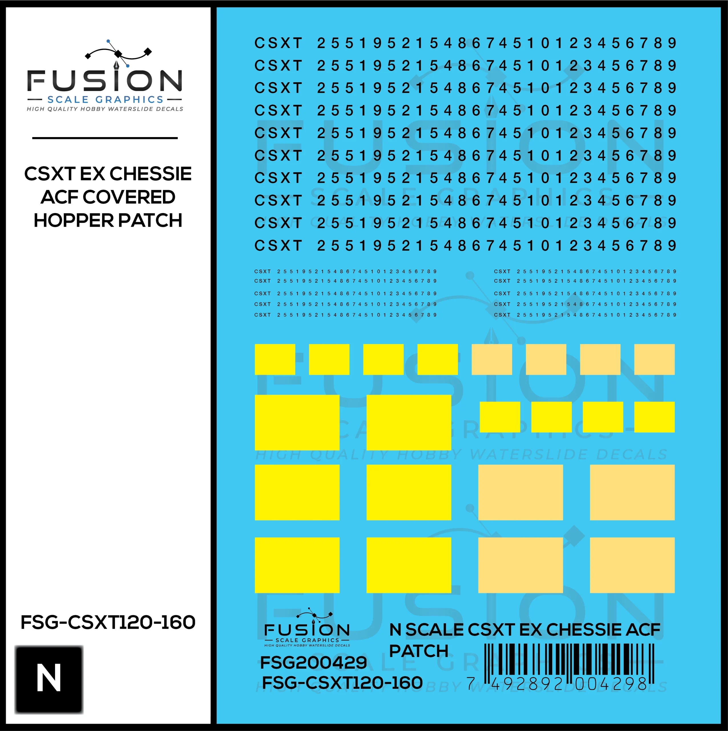 N Scale CSXT Ex Chessie ACF Covered Hopper Number Patching Decal Set - Fusion Scale Graphics