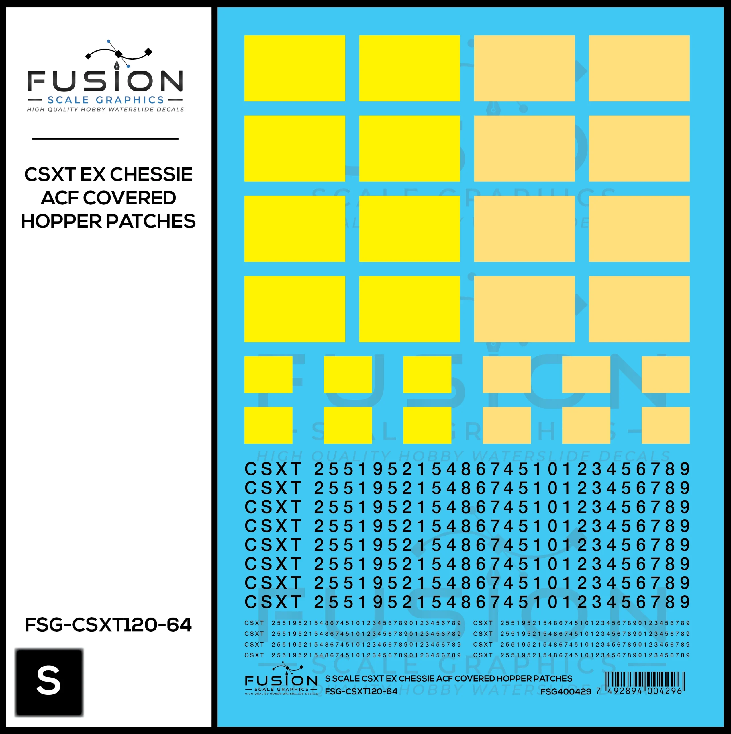 S Scale CSXT Ex Chessie ACF Covered Hopper Number Patching Decal Set - Fusion Scale Graphics
