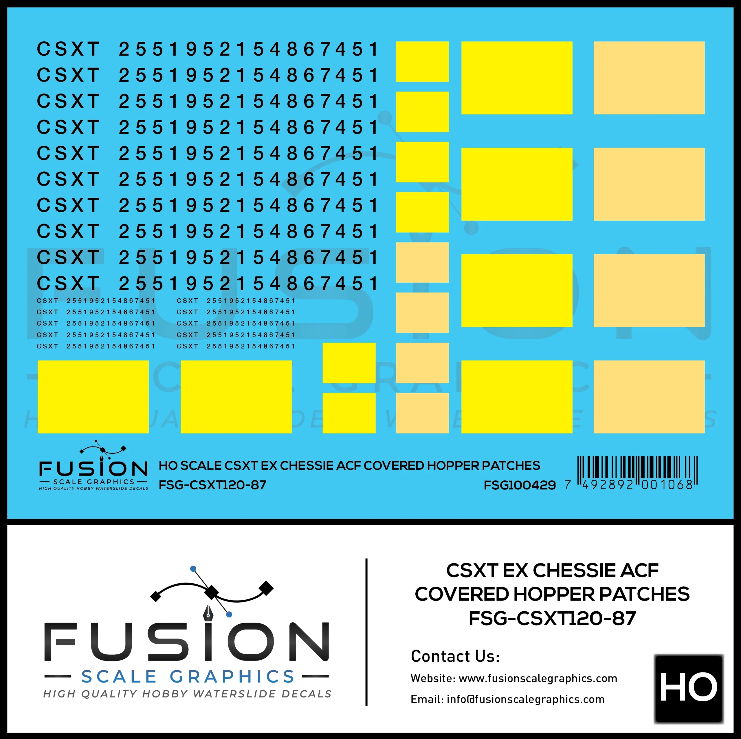 HO Scale CSXT Ex Chessie ACF Covered Hopper Number Patches Decal Set - Fusion Scale Graphics