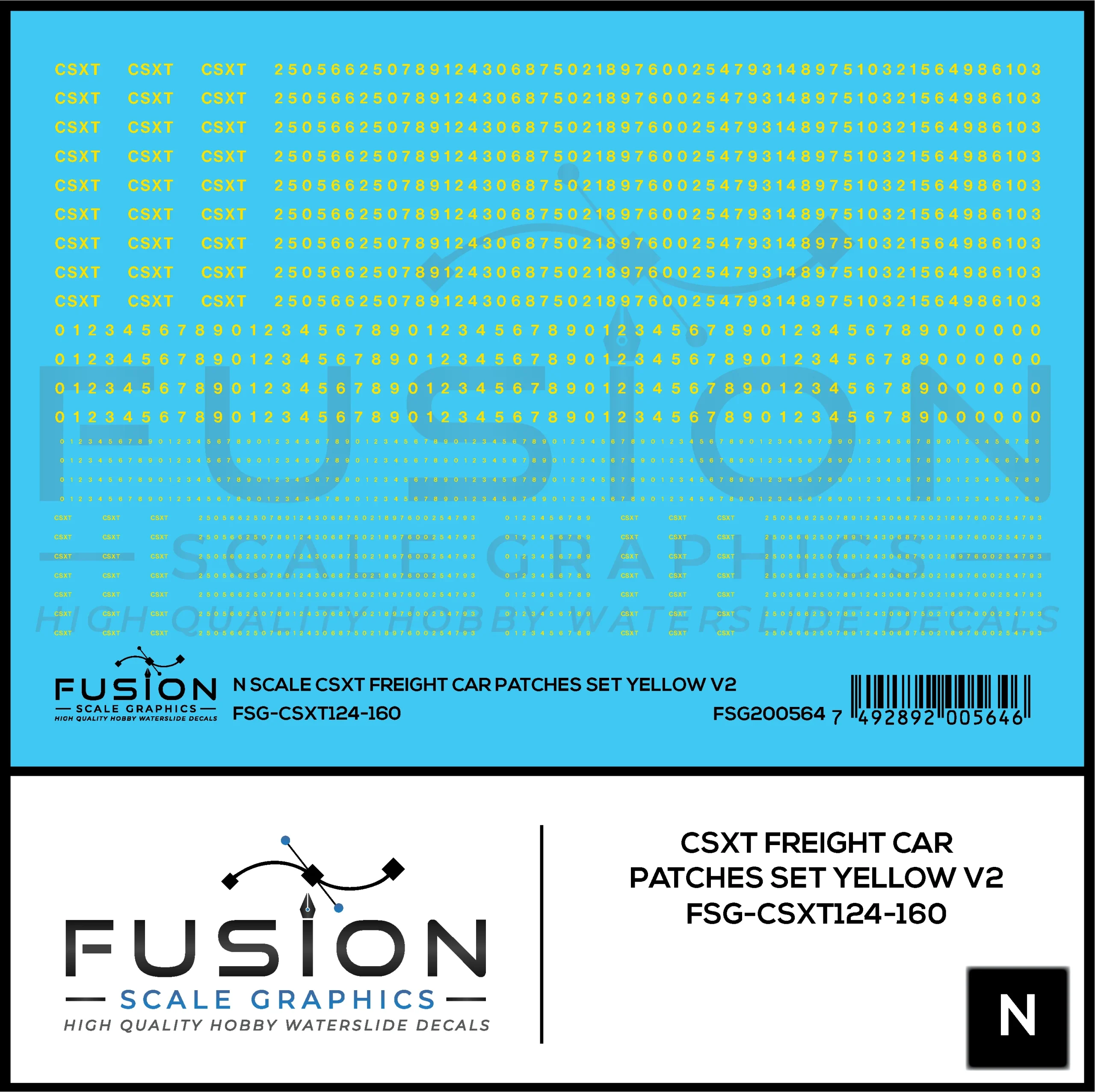 N Scale CSXT Yellow Freight Car Patch Set V2 Decal Set - Fusion Scale Graphics
