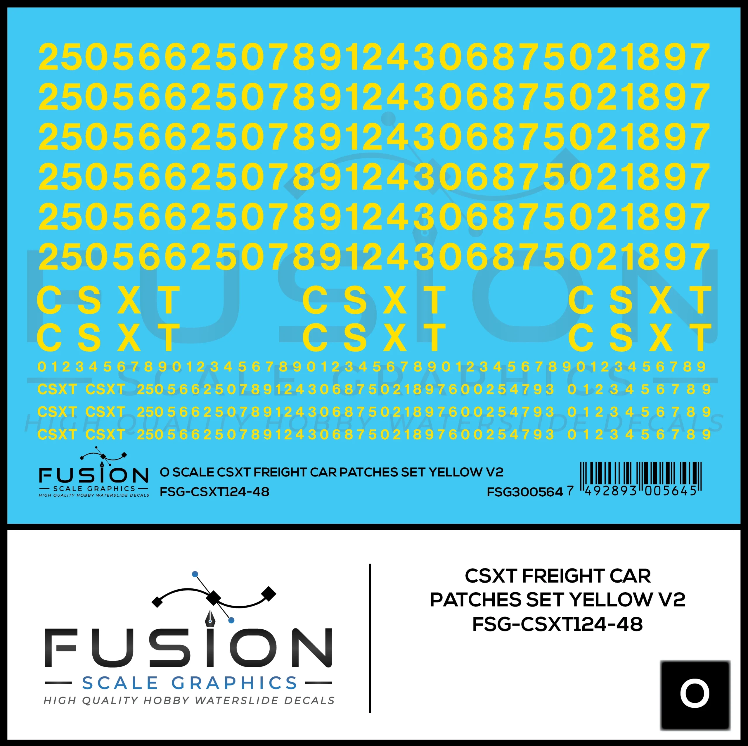 O Scale CSXT Yellow Freight Car Patch Set V2 Decal Set - Fusion Scale Graphics