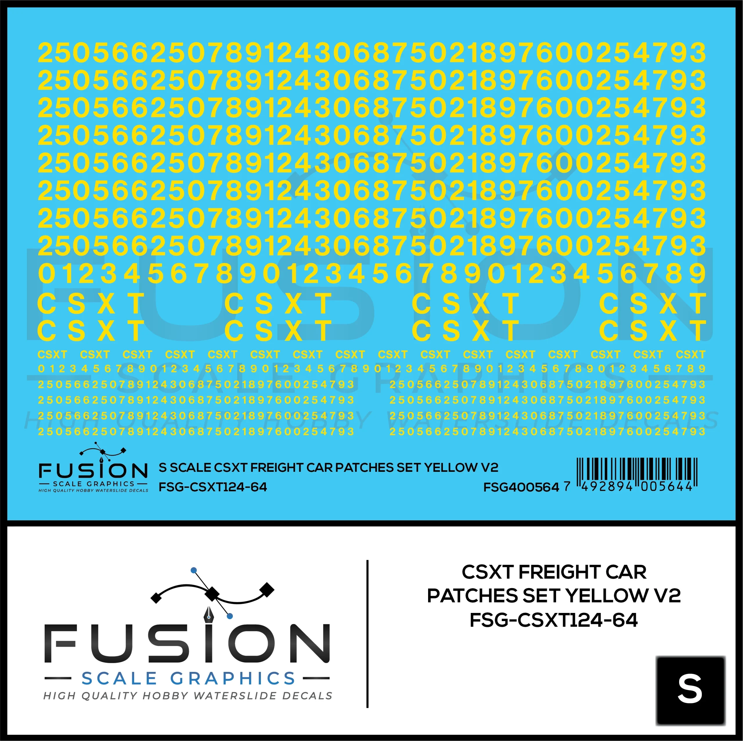 S Scale CSXT Yellow Freight Car Patch Set V2 Decal Set - Fusion Scale Graphics