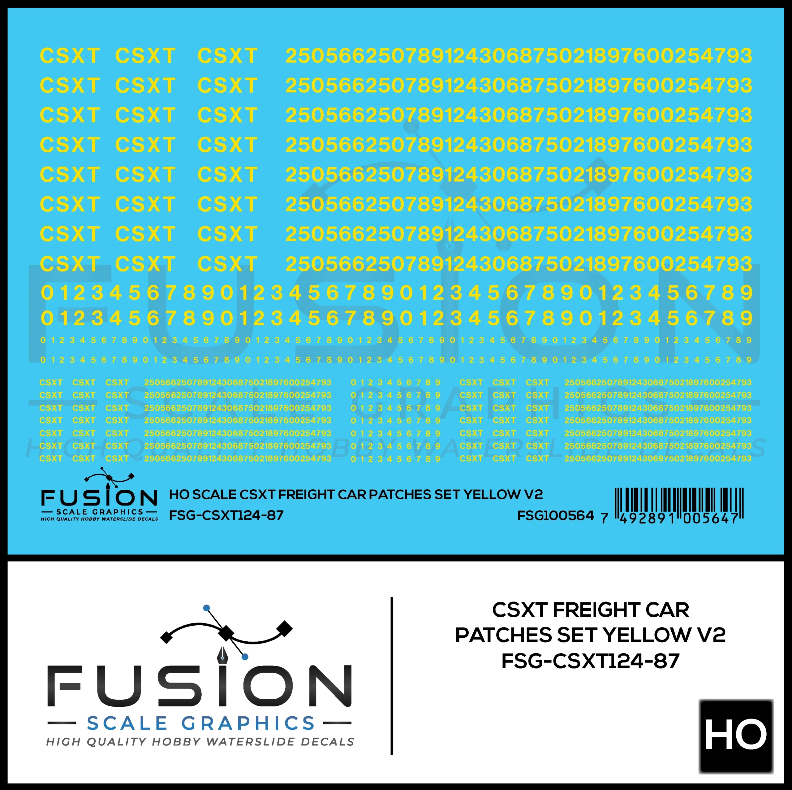 HO Scale CSXT Yellow Freight Car Patch Set V2 Decal Set - Fusion Scale Graphics