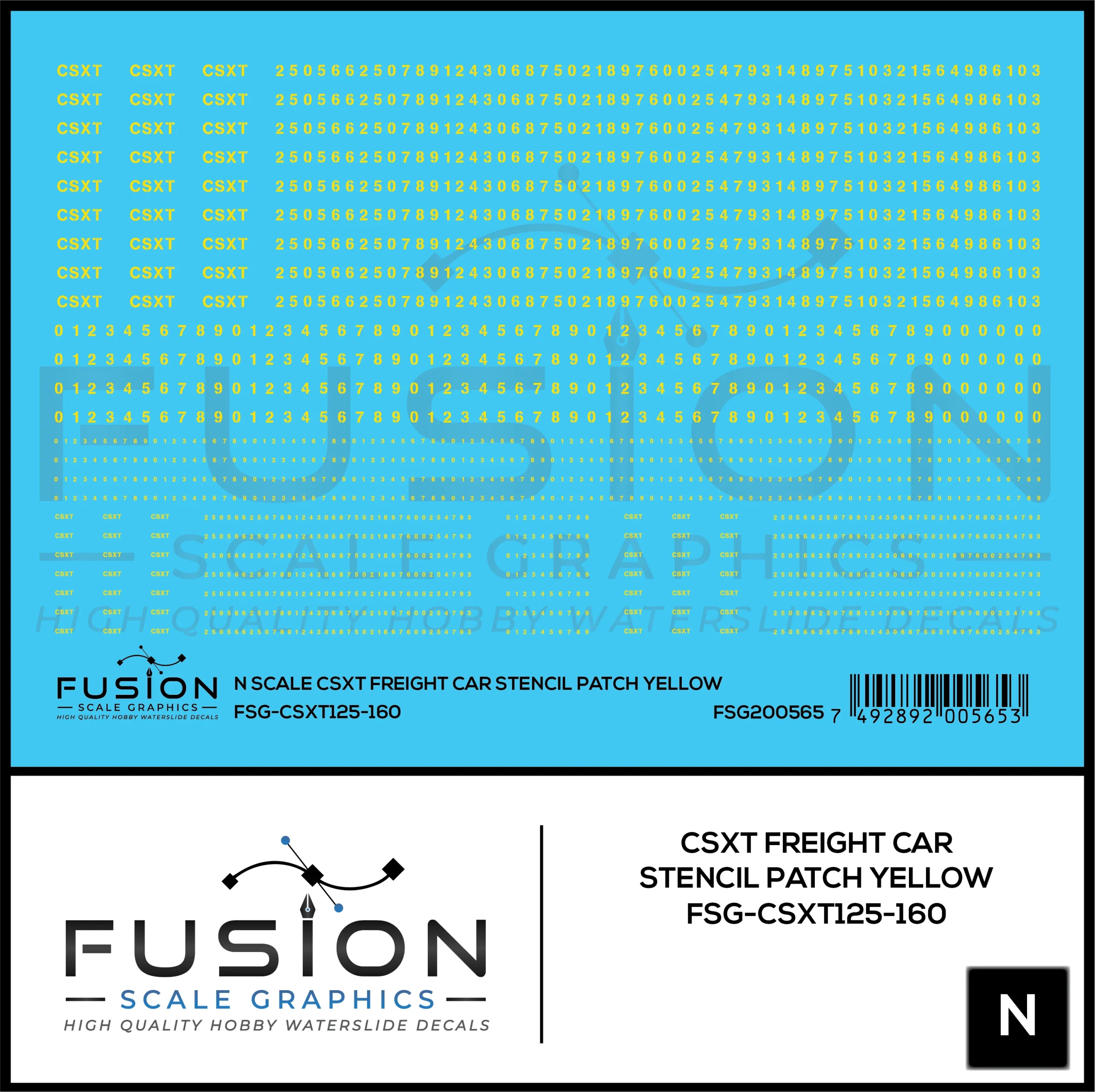 N Scale CSXT Yellow Freight Car Stencil Patch Decal Set - Fusion Scale Graphics