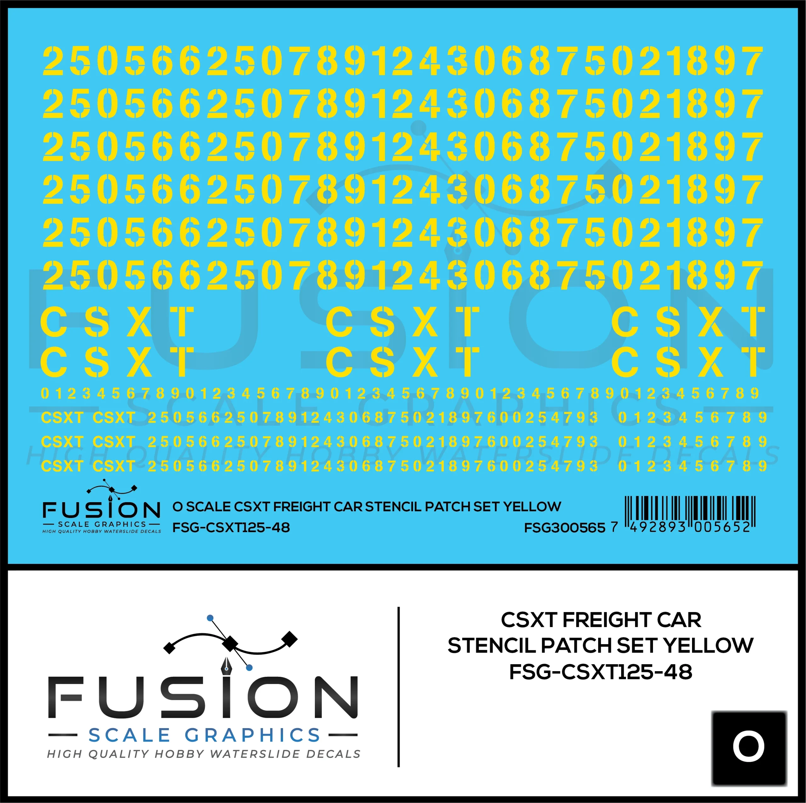 O Scale CSXT Yellow Freight Car Stencil Patch Decal Set - Fusion Scale Graphics