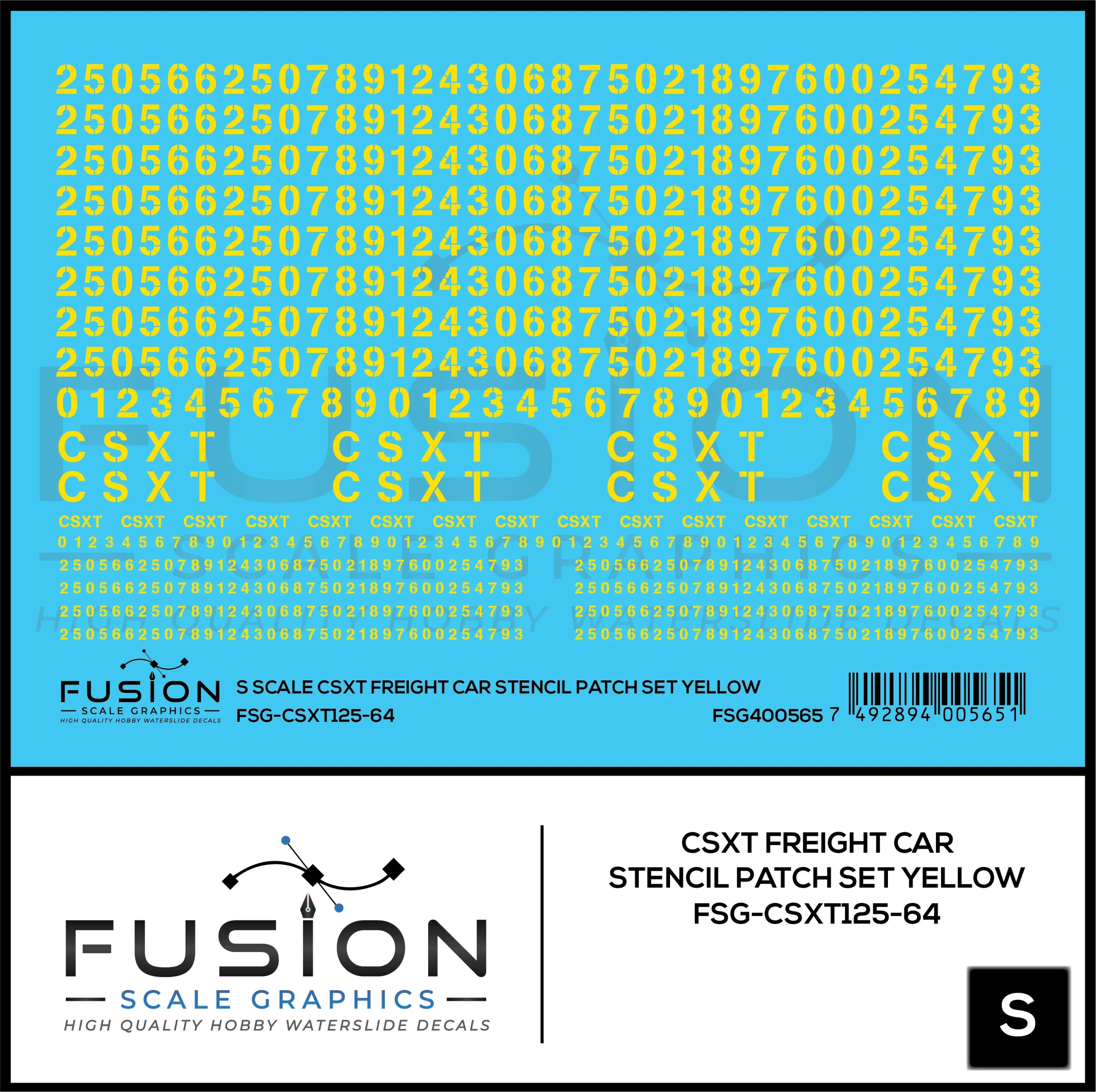 S Scale CSXT Yellow Freight Car Stencil Patch Decal Set - Fusion Scale Graphics