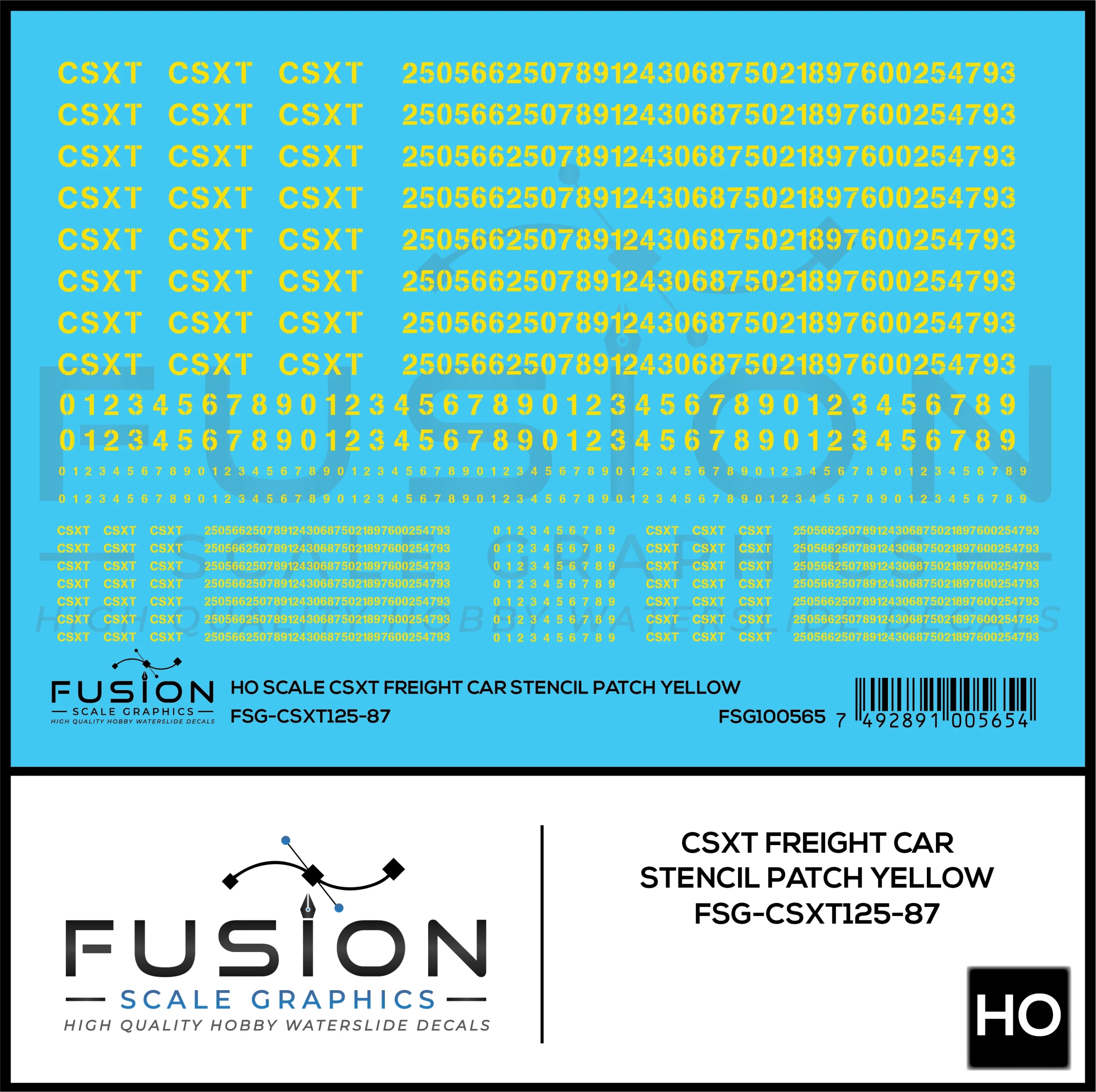 HO Scale CSXT Yellow Freight Car Stencil Patch Decal Set - Fusion Scale Graphics