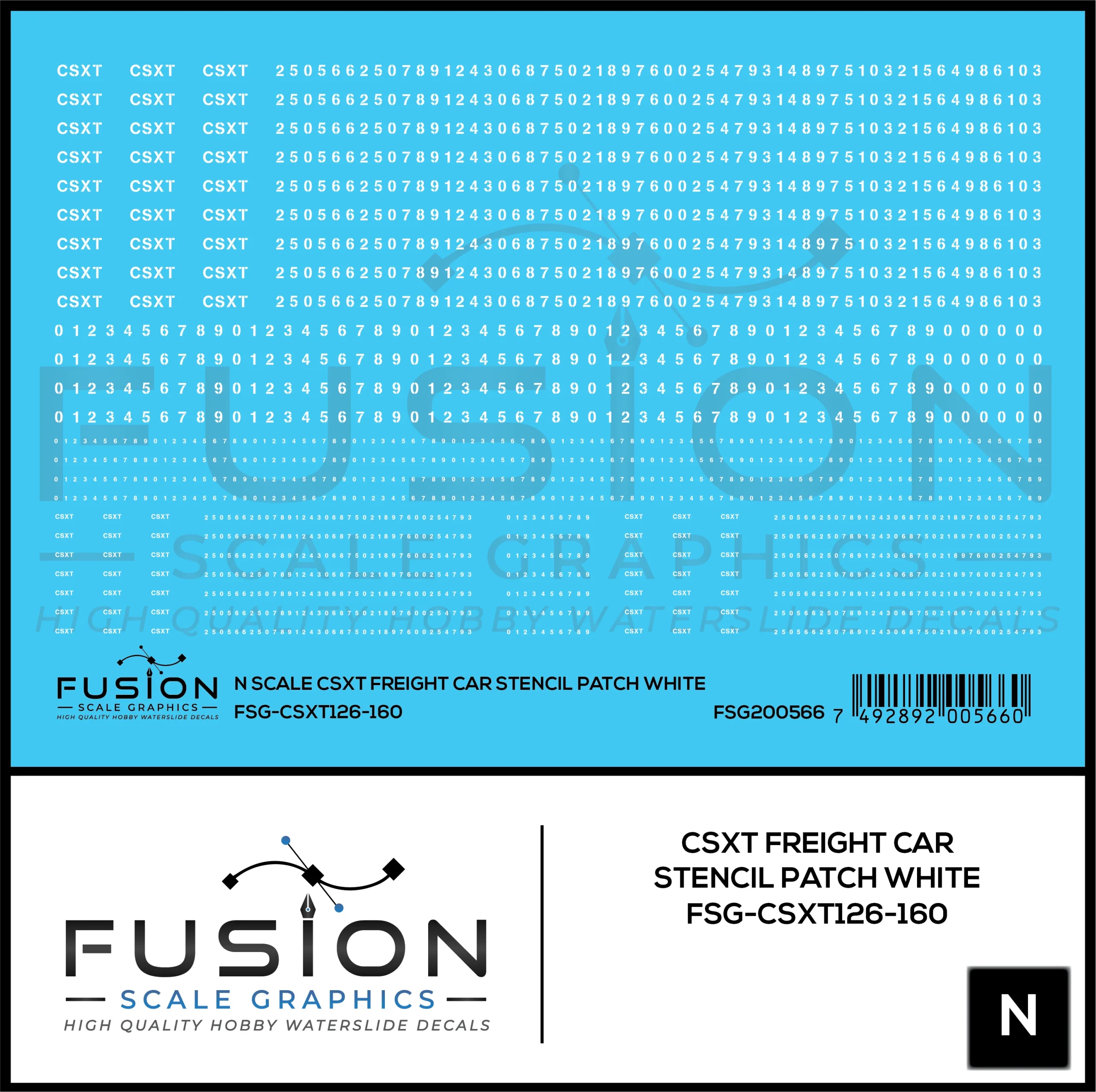N Scale CSXT White Stencil Freight Car Patch Decal Set - Fusion Scale Graphics