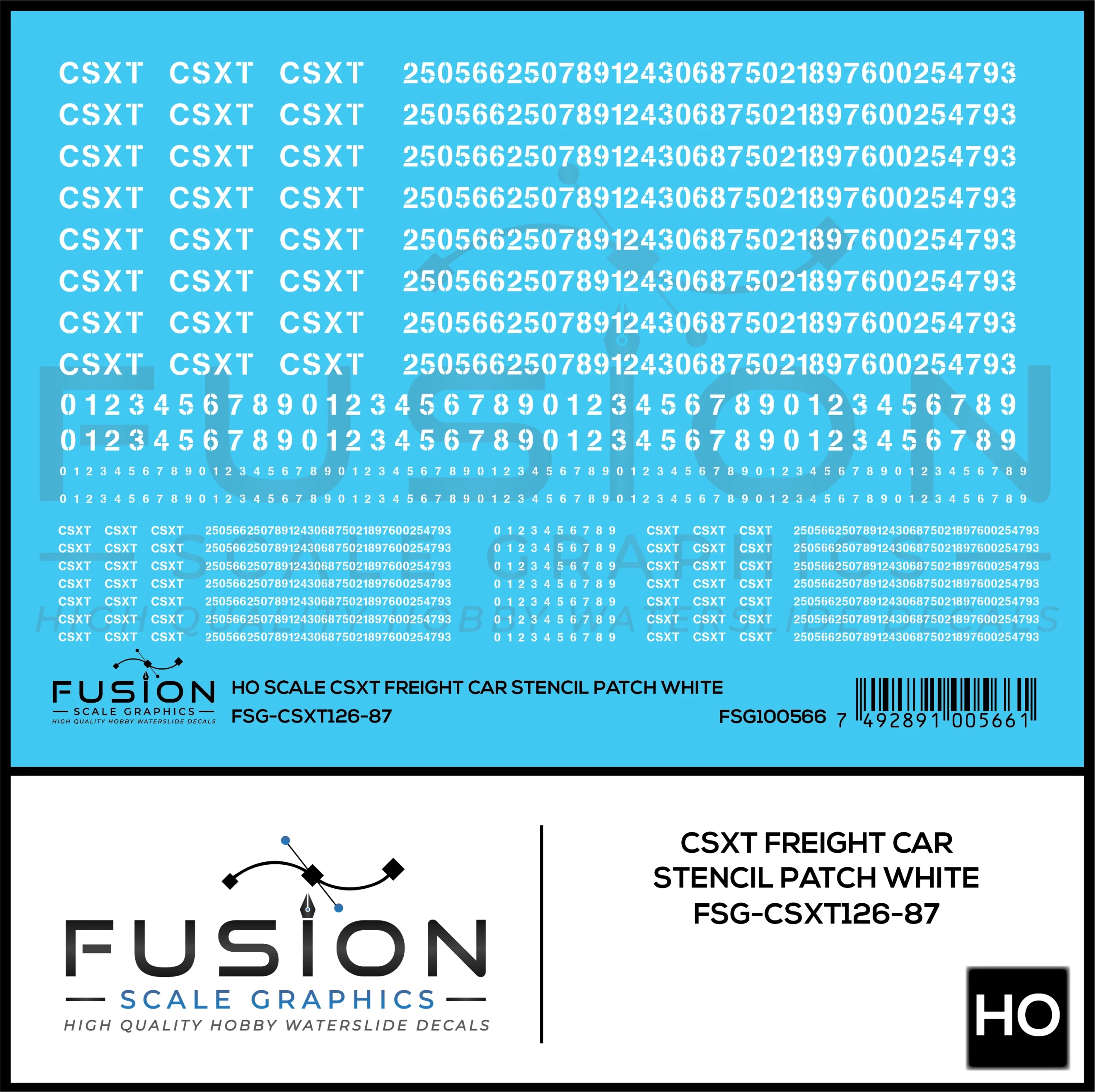 HO Scale CSXT White Stencil Freight Car Patch Decal Set - Fusion Scale Graphics