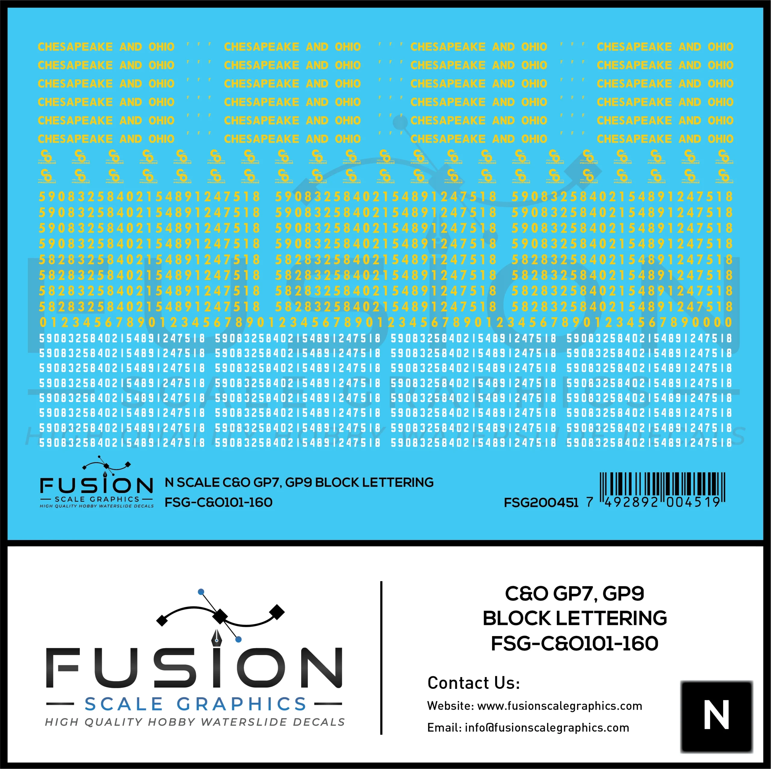 N Scale Chesapeake & Ohio EMD GP7, GP9 Locomotive Decal Set - Fusion Scale Graphics