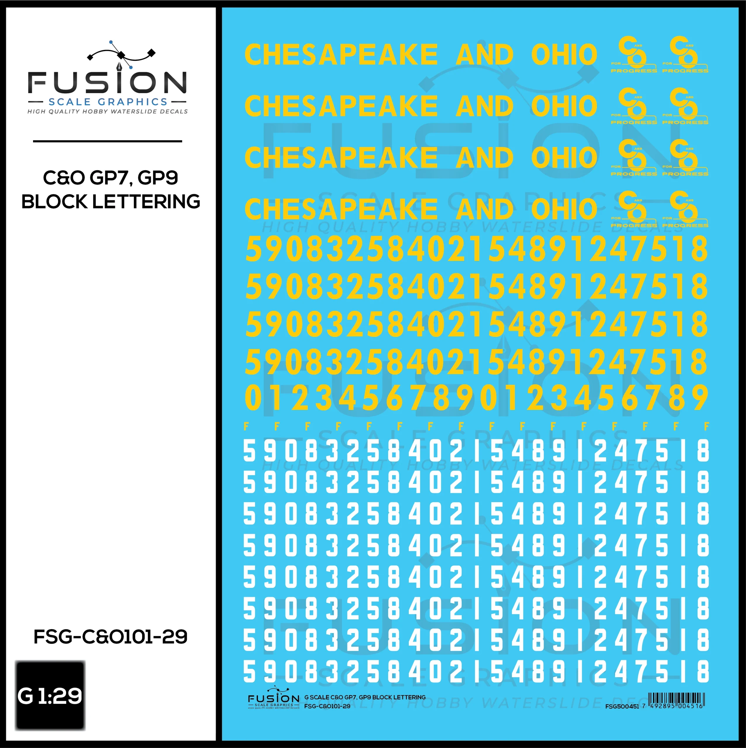 G 1:29 Scale Chesapeake & Ohio EMD GP7, GP9 Locomotive Decal Set - Fusion Scale Graphics