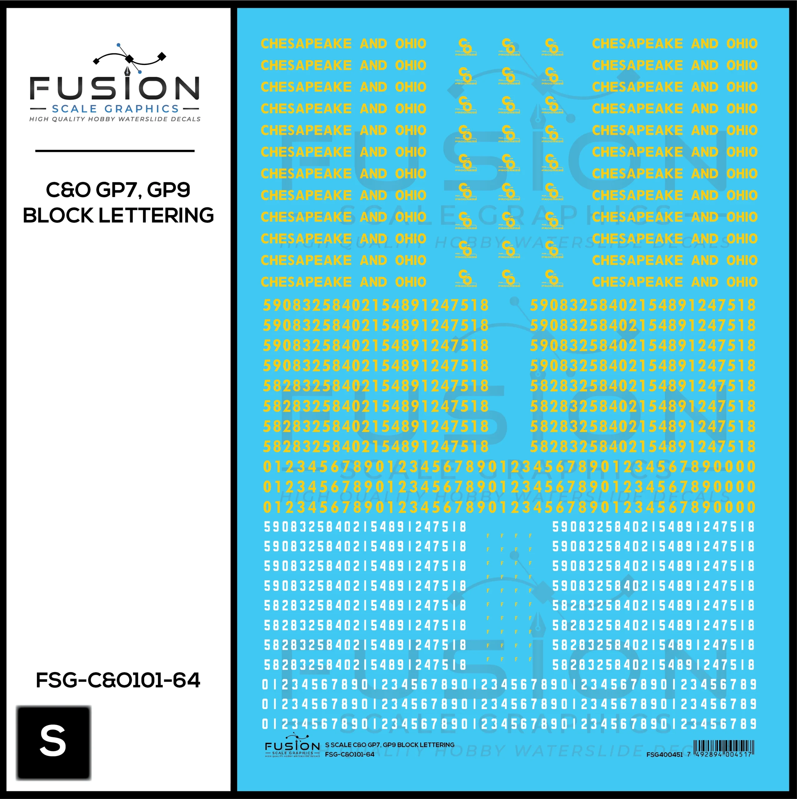 S Scale Chesapeake & Ohio EMD GP7, GP9 Locomotive Decal Set - Fusion Scale Graphics