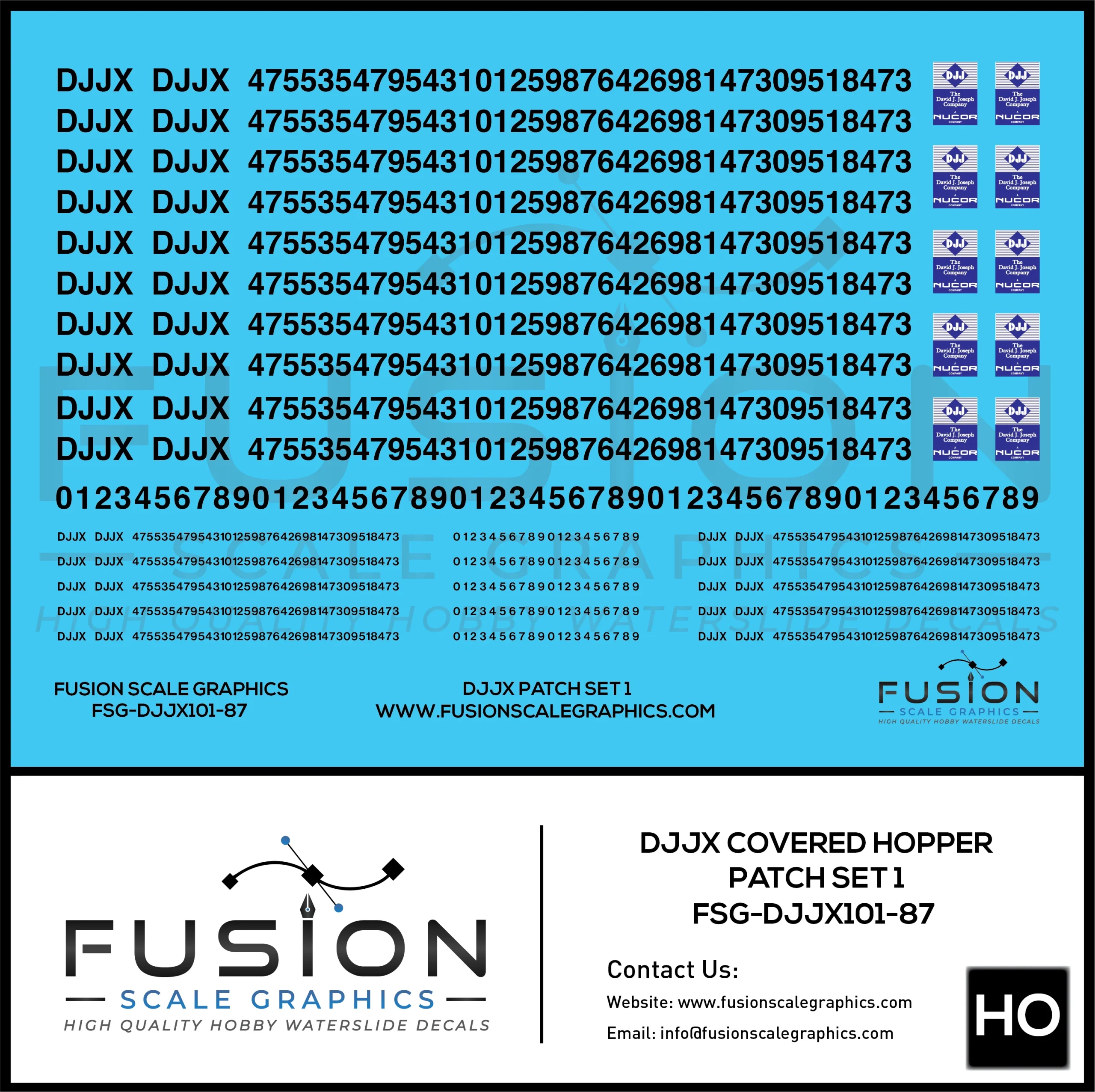 HO Scale DJJX David Joseph Company Covered Hopper Patching Decal Set - Fusion Scale Graphics