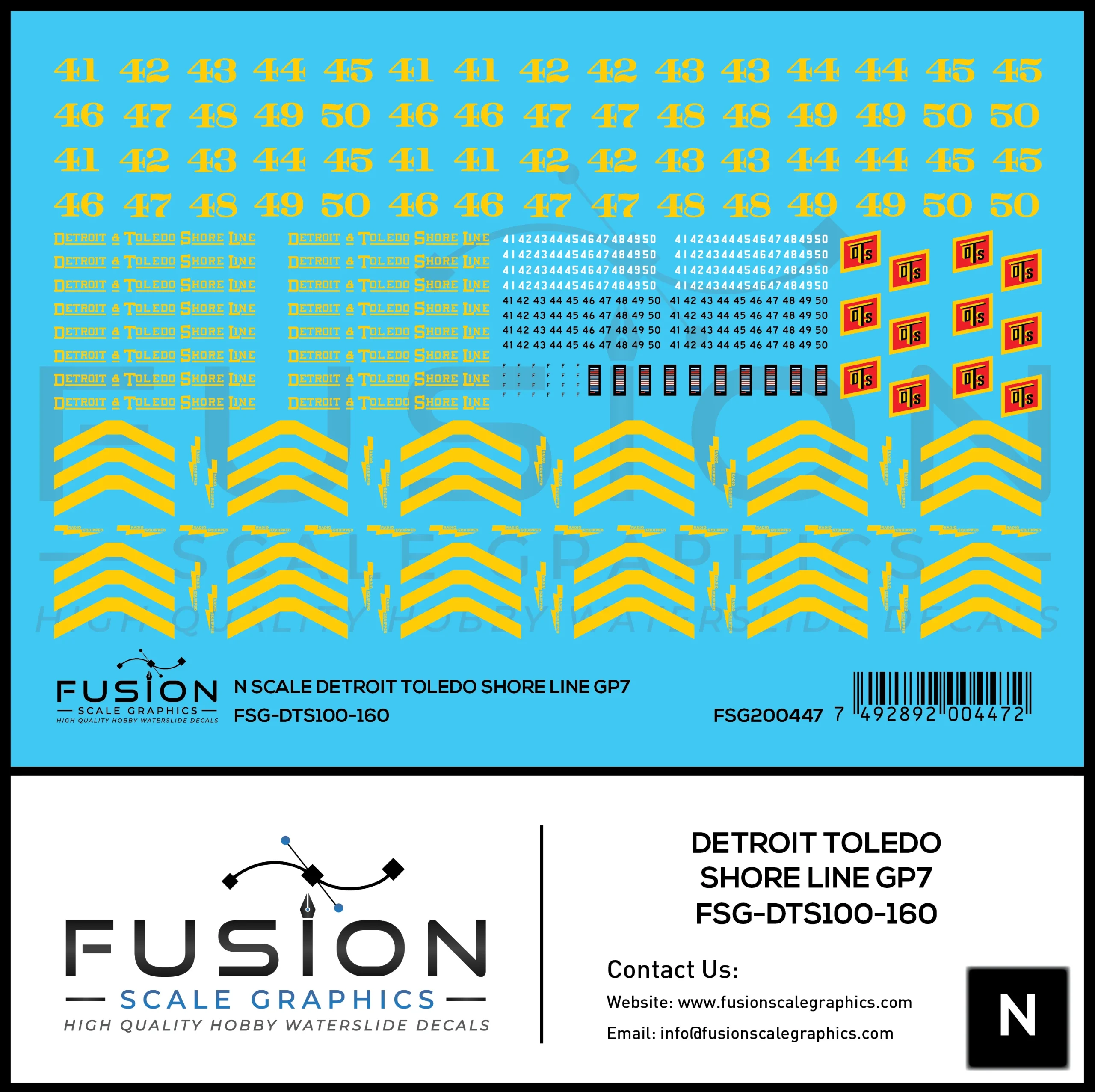 N Scale Detroit & Toledo Shore Line EMD GP7 Locomotive Decal Set - Fusion Scale Graphics