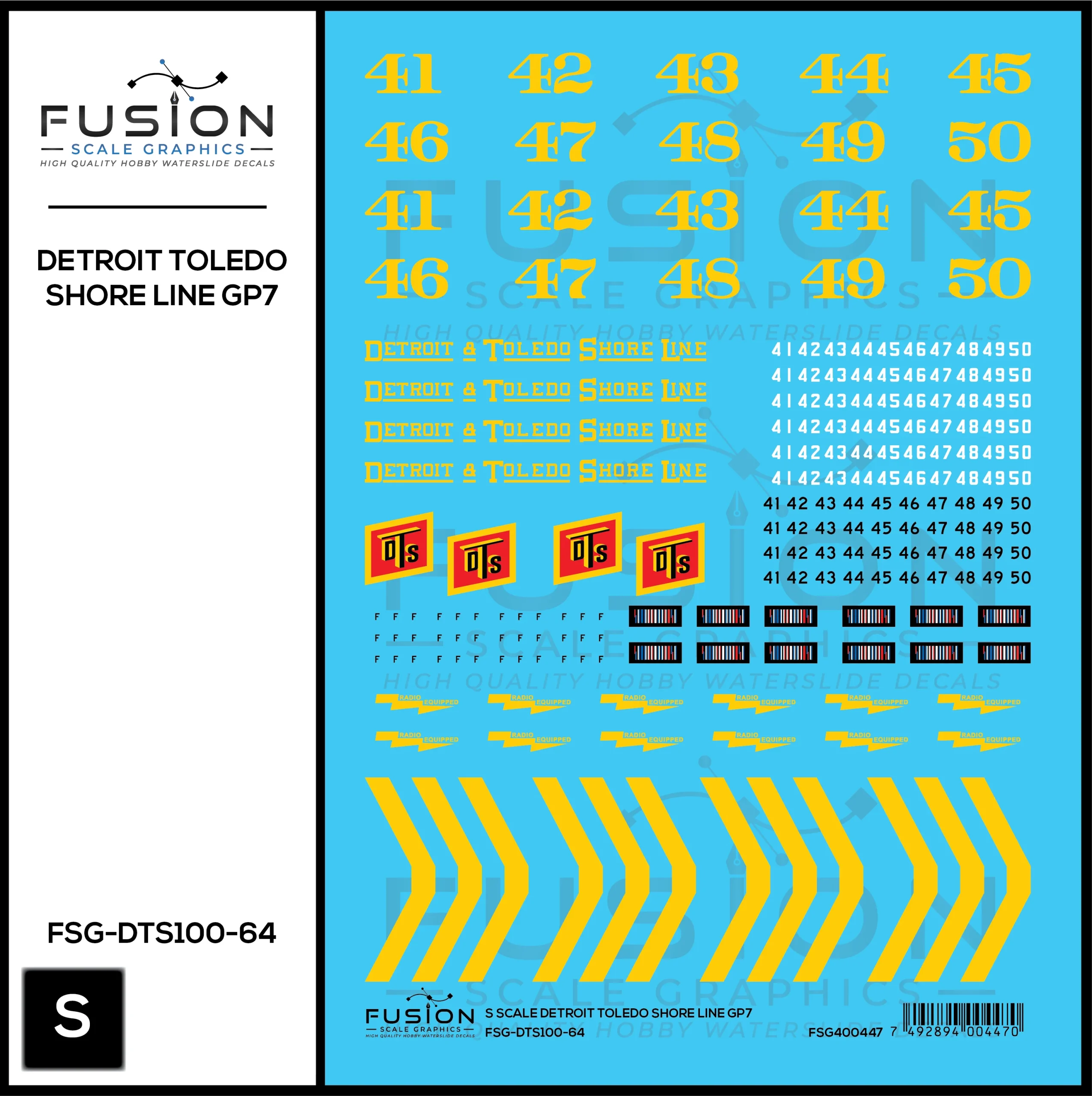 S Scale Detroit & Toledo Shoreline EMD GP7 Locomotive Decal Set - Fusion Scale Graphics