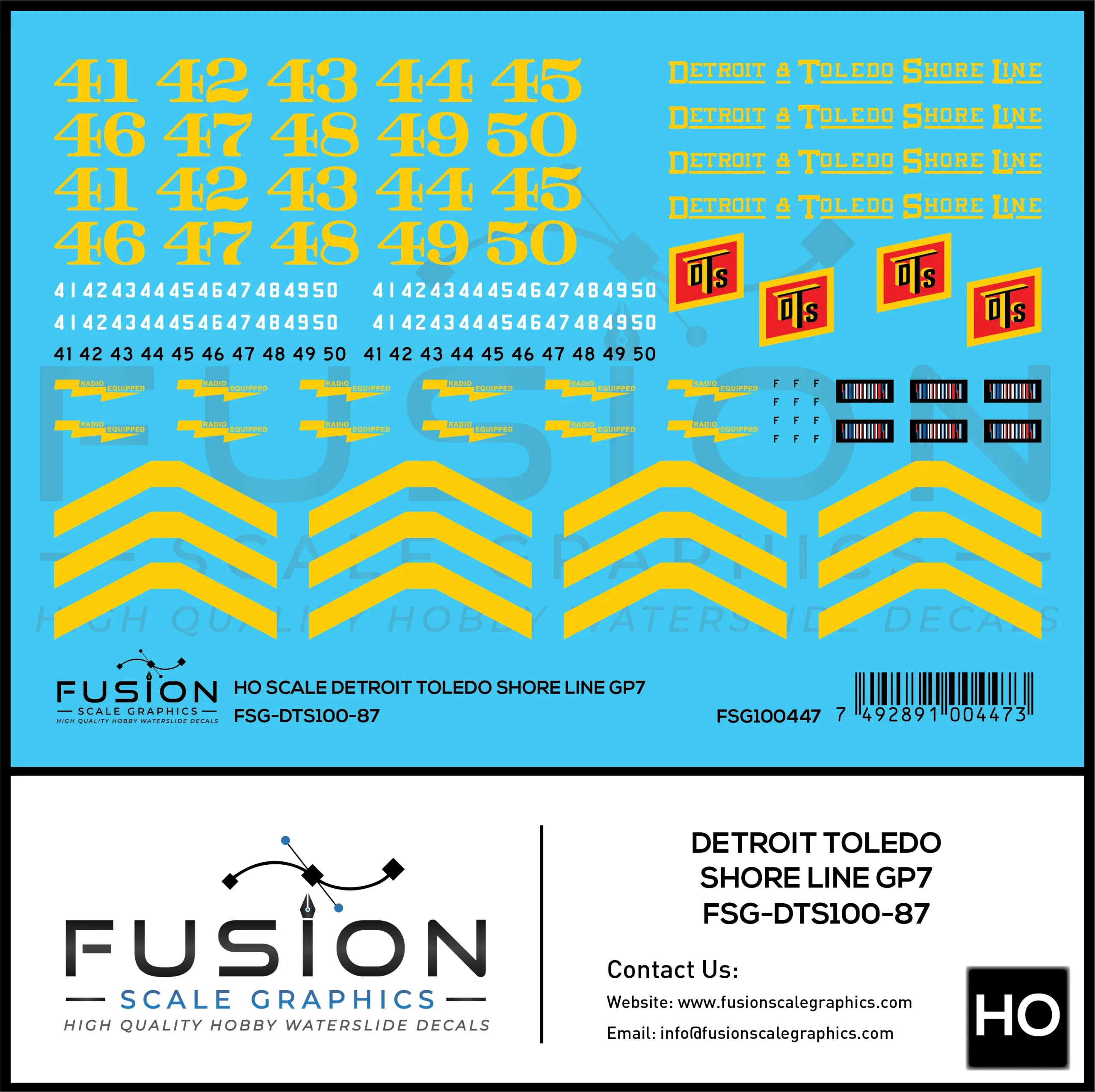HO Scale Detroit & Toledo Shore Line EMD GP7 Locomotive Decal Set - Fusion Scale Graphics