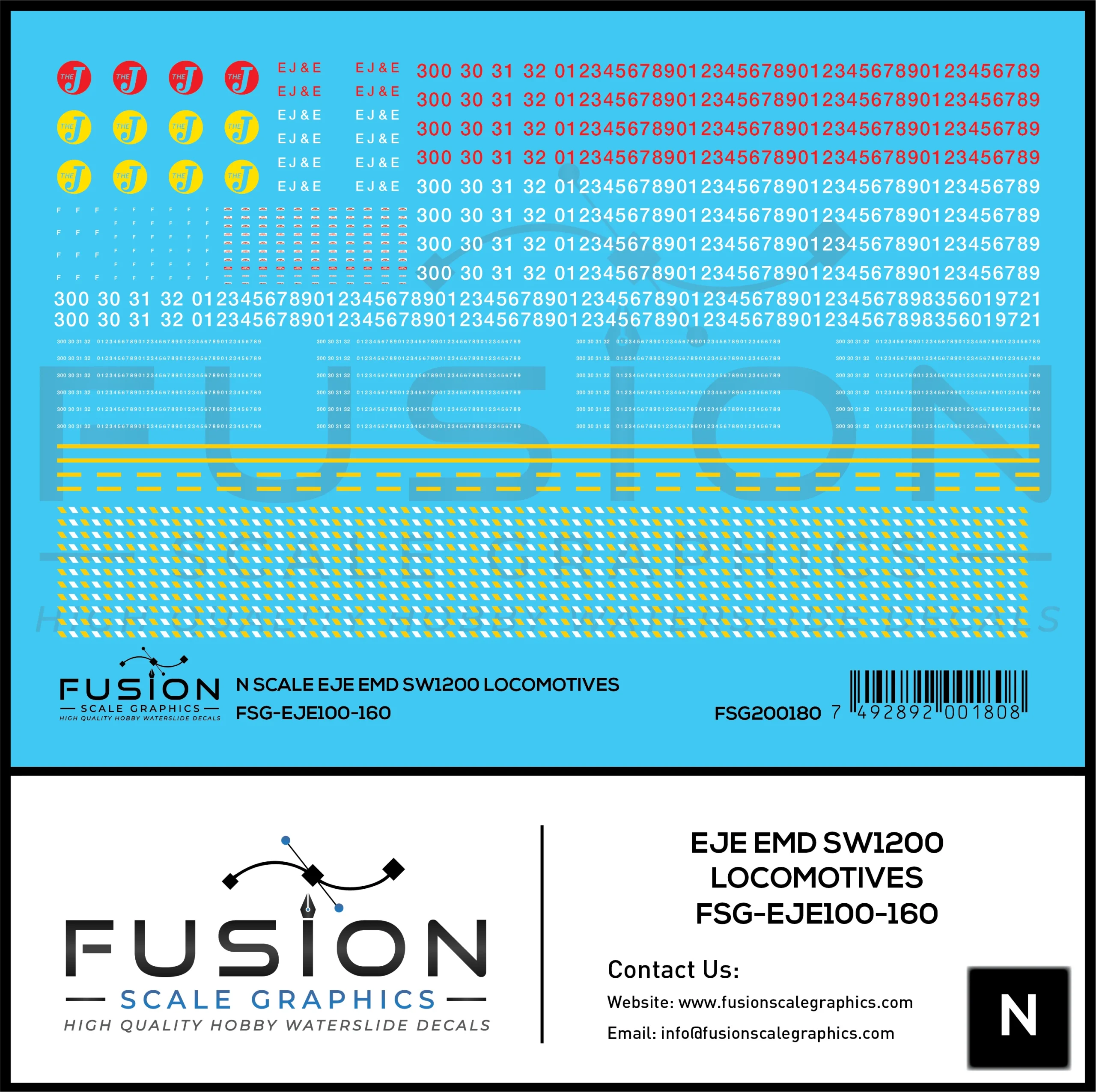 N Scale Elgin Joliet and Eastern EJE EMD SW1200 Locomotive Decal Set - Fusion Scale Graphics
