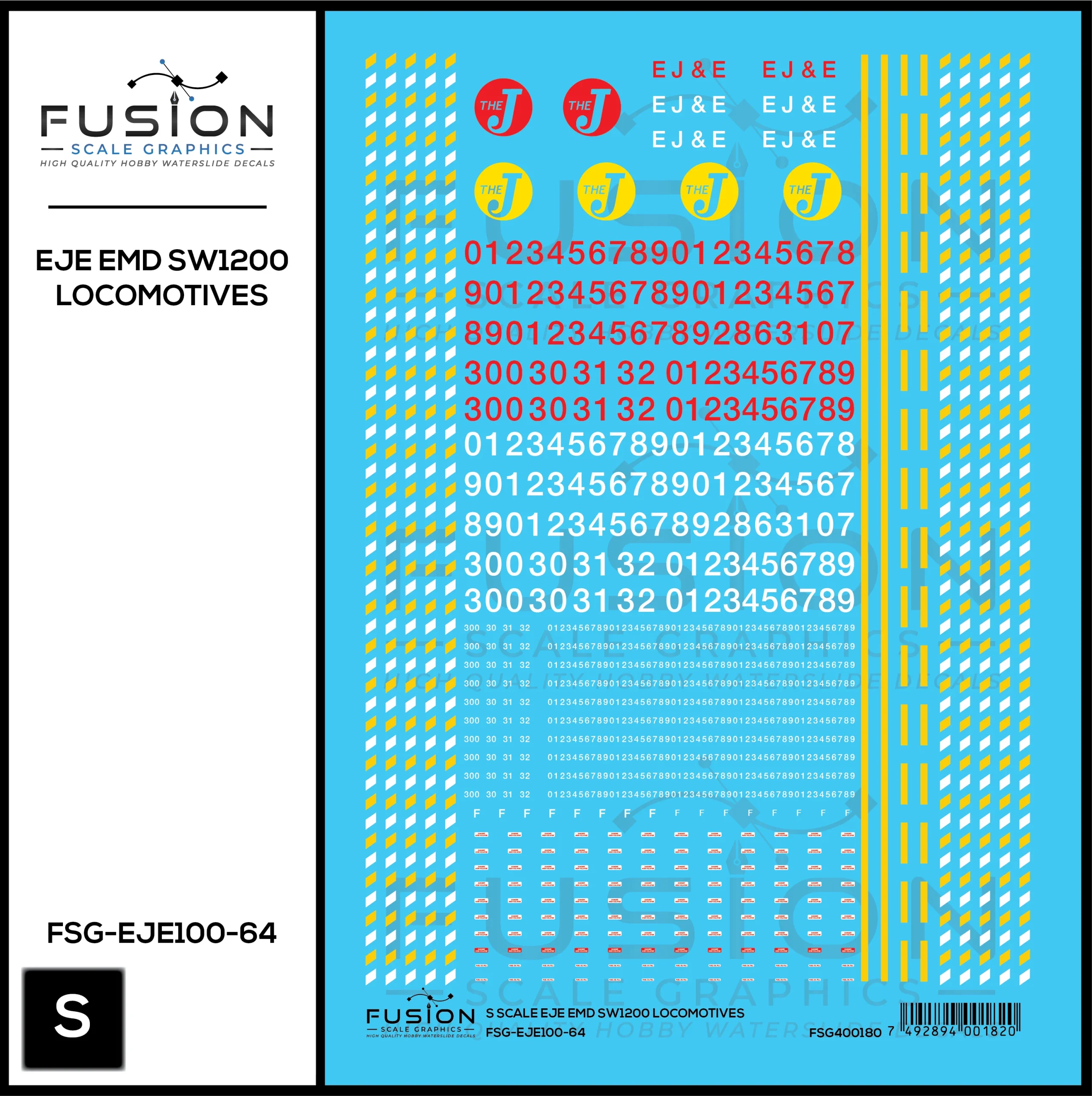 S Scale Elgin Joliet and Eastern EJE EMD SW1200 Locomotive Decal Set - Fusion Scale Graphics