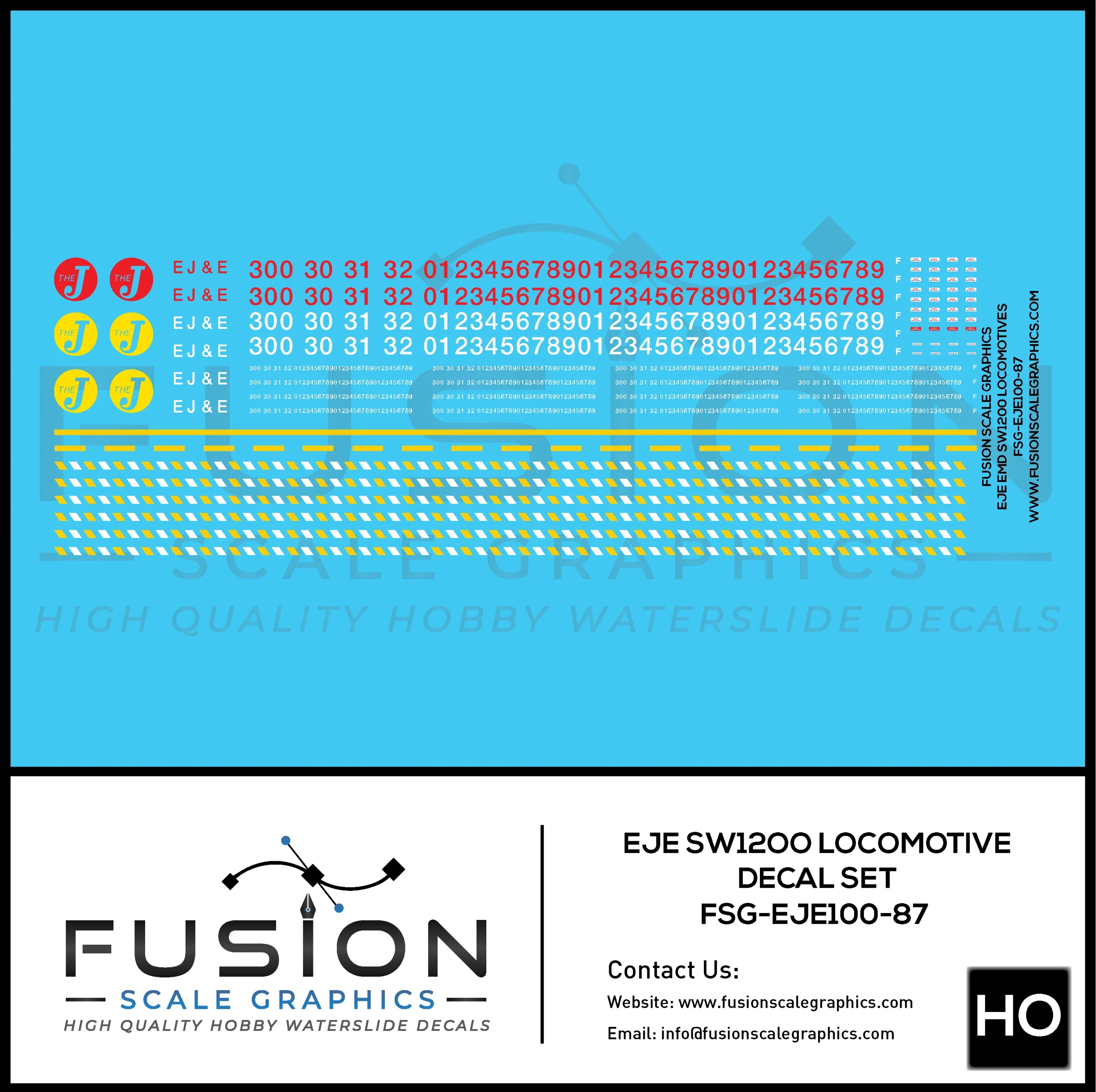 HO Scale Elgin Joliet and Eastern EJE EMD SW1200 Locomotive Decal Set - Fusion Scale Graphics