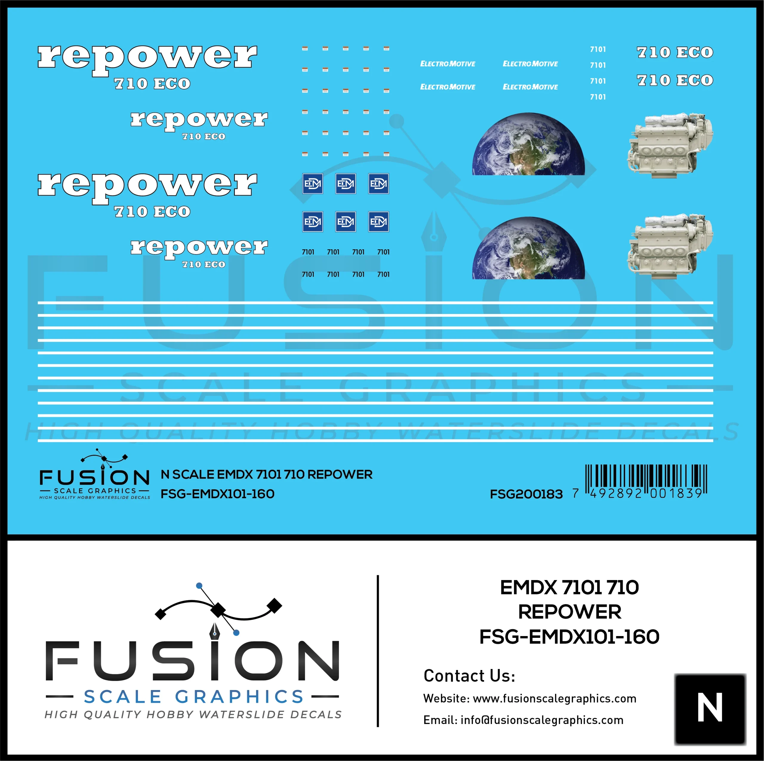 N Scale EMDX 7101 710 Repower Locomotive Decal Set - Fusion Scale Graphics