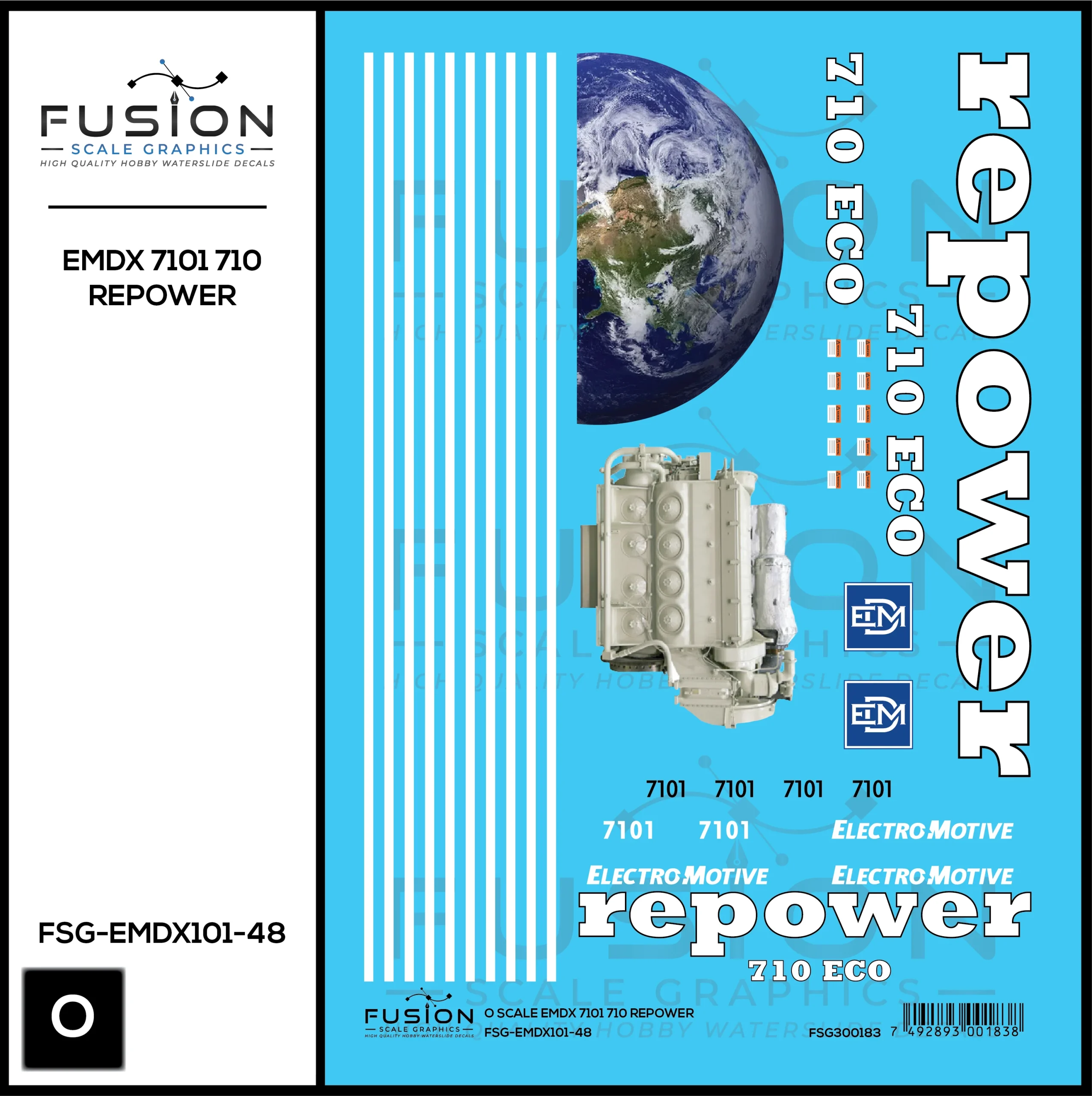 O Scale EMDX 7101 710 Repower Locomotive Decal Set - Fusion Scale Graphics