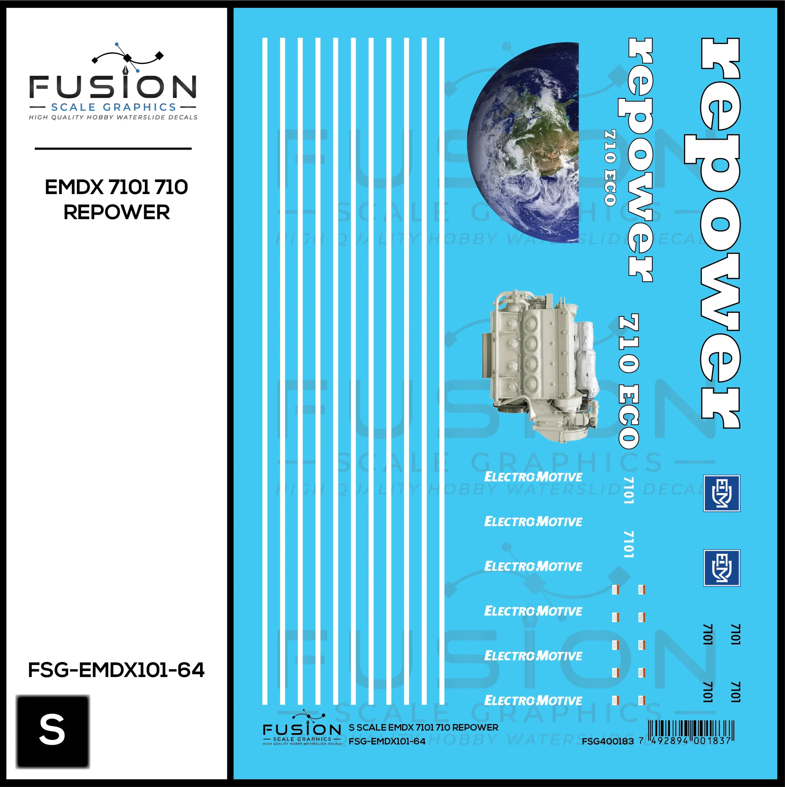 S Scale EMDX 7101 710 Repower Locomotive Decal Set - Fusion Scale Graphics