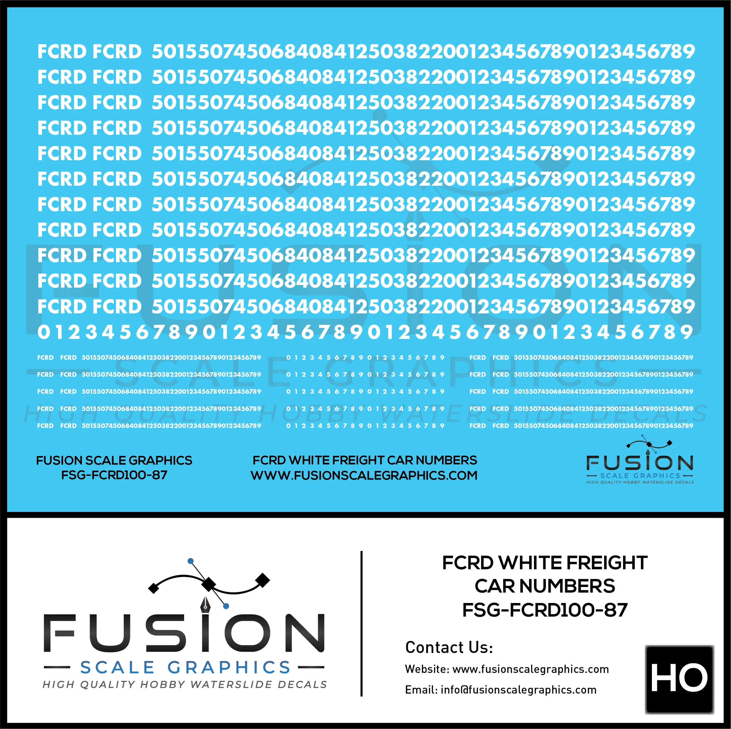 HO Scale First Coast FCRD White Freight Car Numbers Decal Set - Fusion Scale Graphics