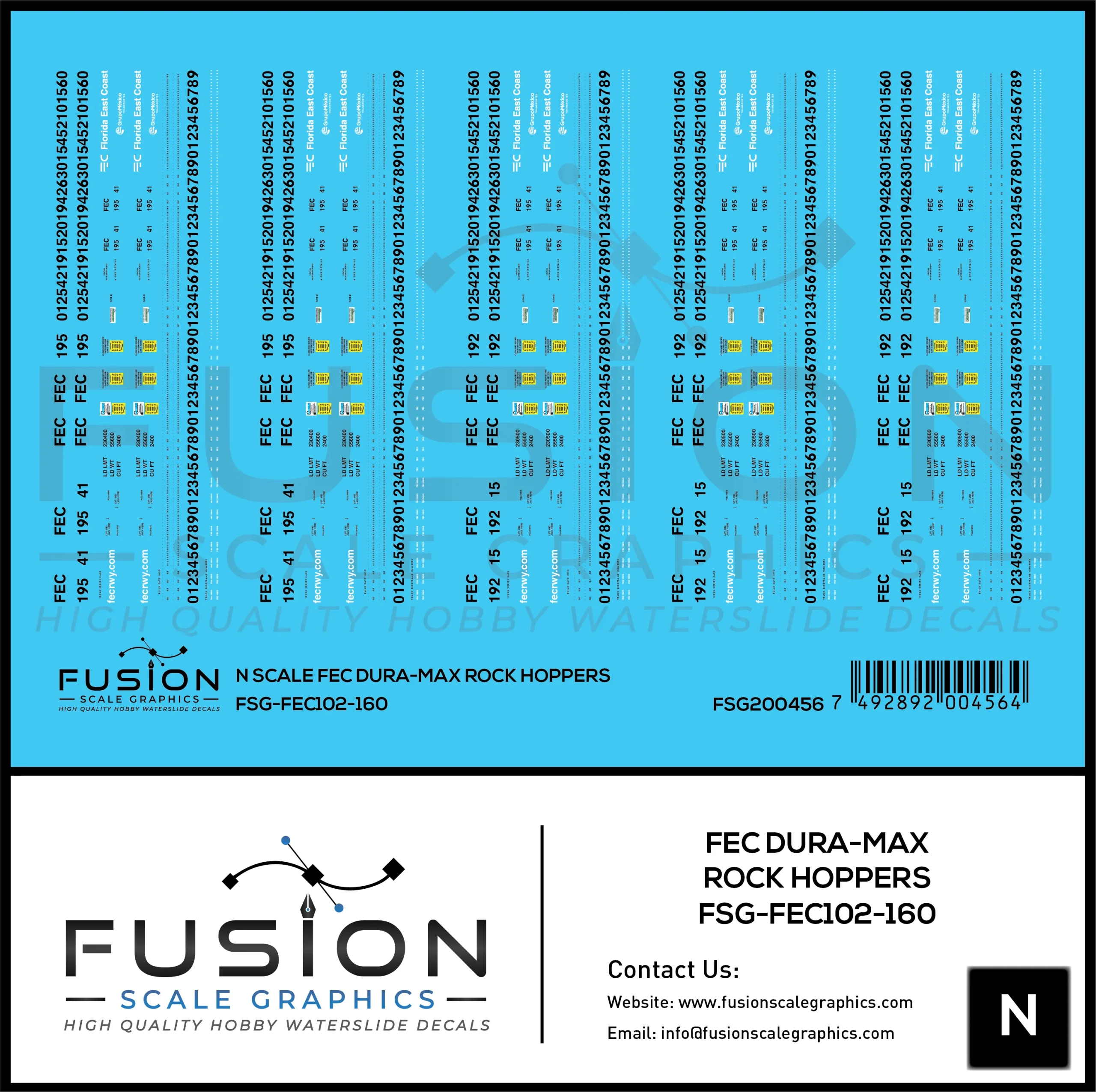 N Scale Florida East Coast Dura-Max Rock Hopper Cars Decal Set