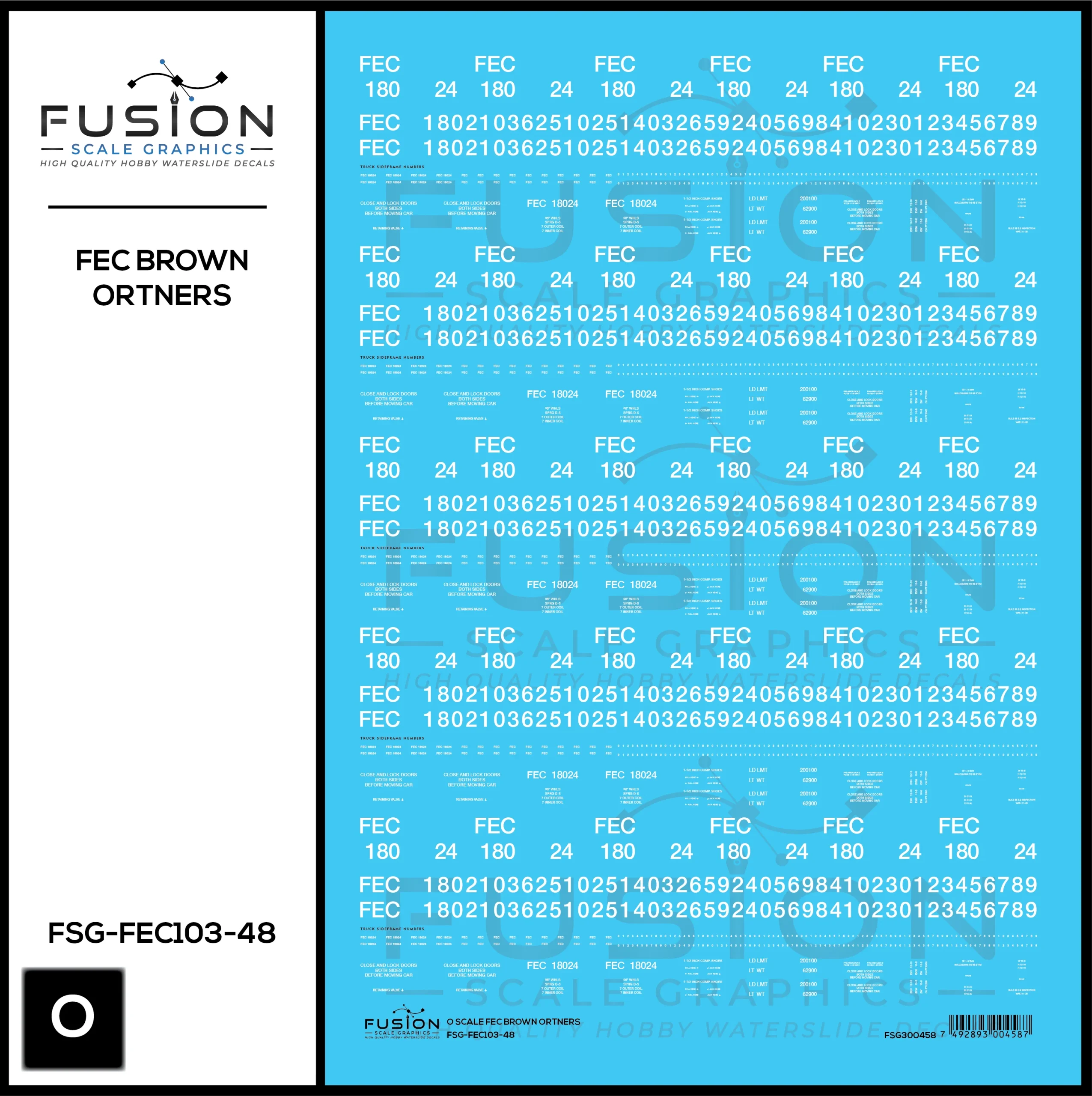 O Scale Florida East Coast Brown Ortner Rock Hopper Cars Decal Set - Fusion Scale Graphics