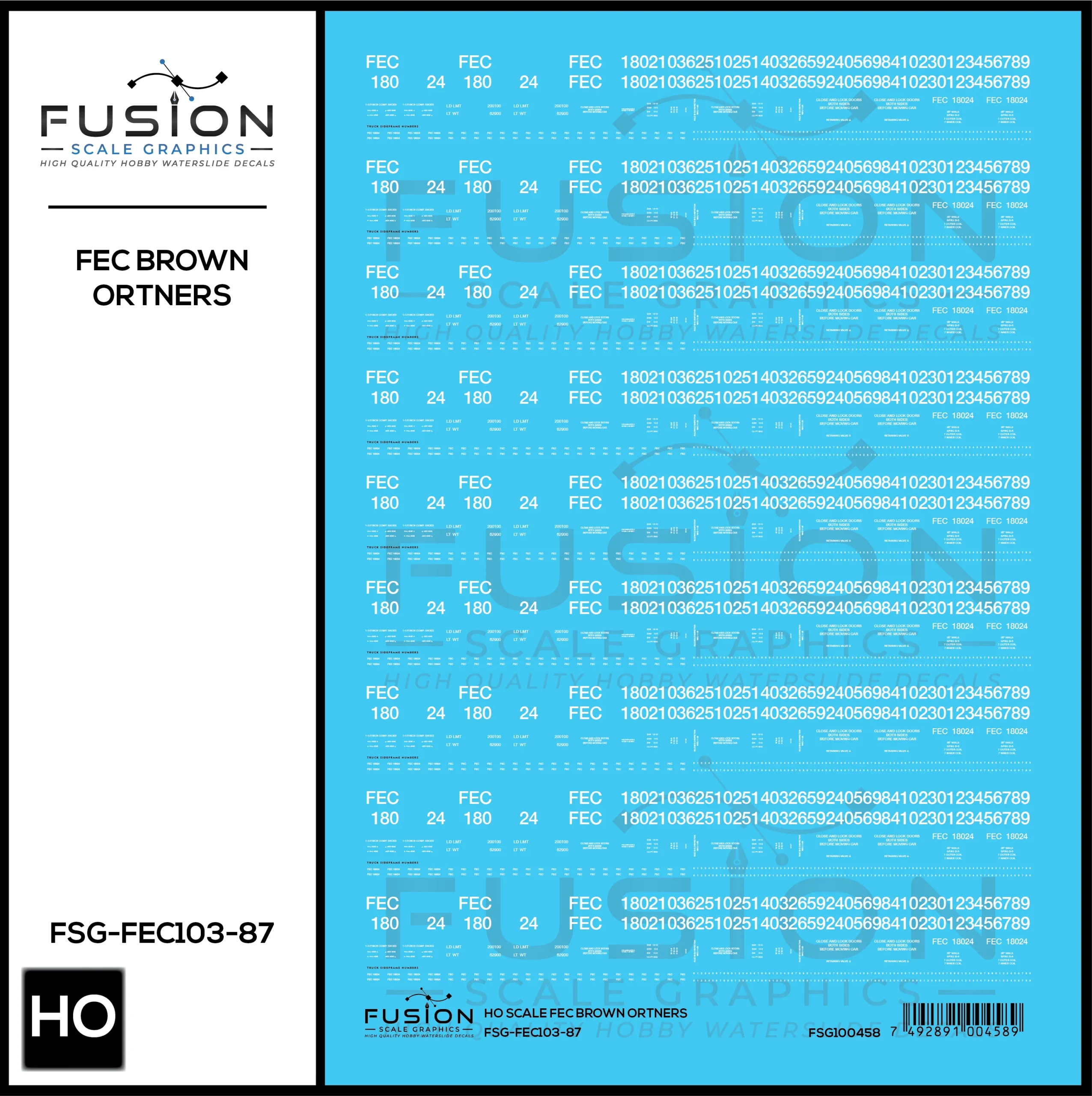 HO Scale Florida East Coast Brown Ortner Rock Hopper Cars Decal Set - Fusion Scale Graphics