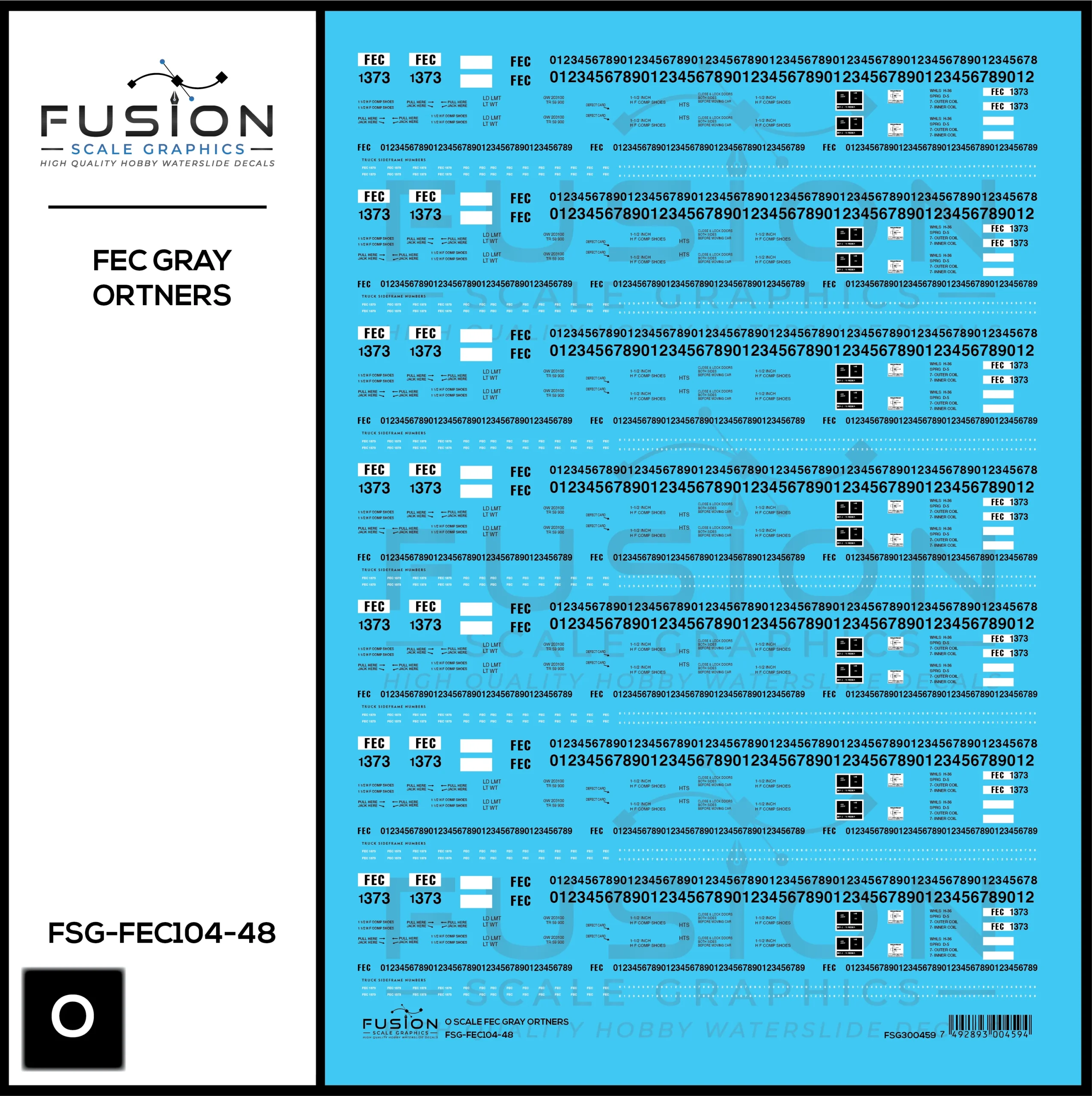 O Scale Florida East Coast Gray Ortner Rock Hoppers Decal Set - Fusion Scale Graphics