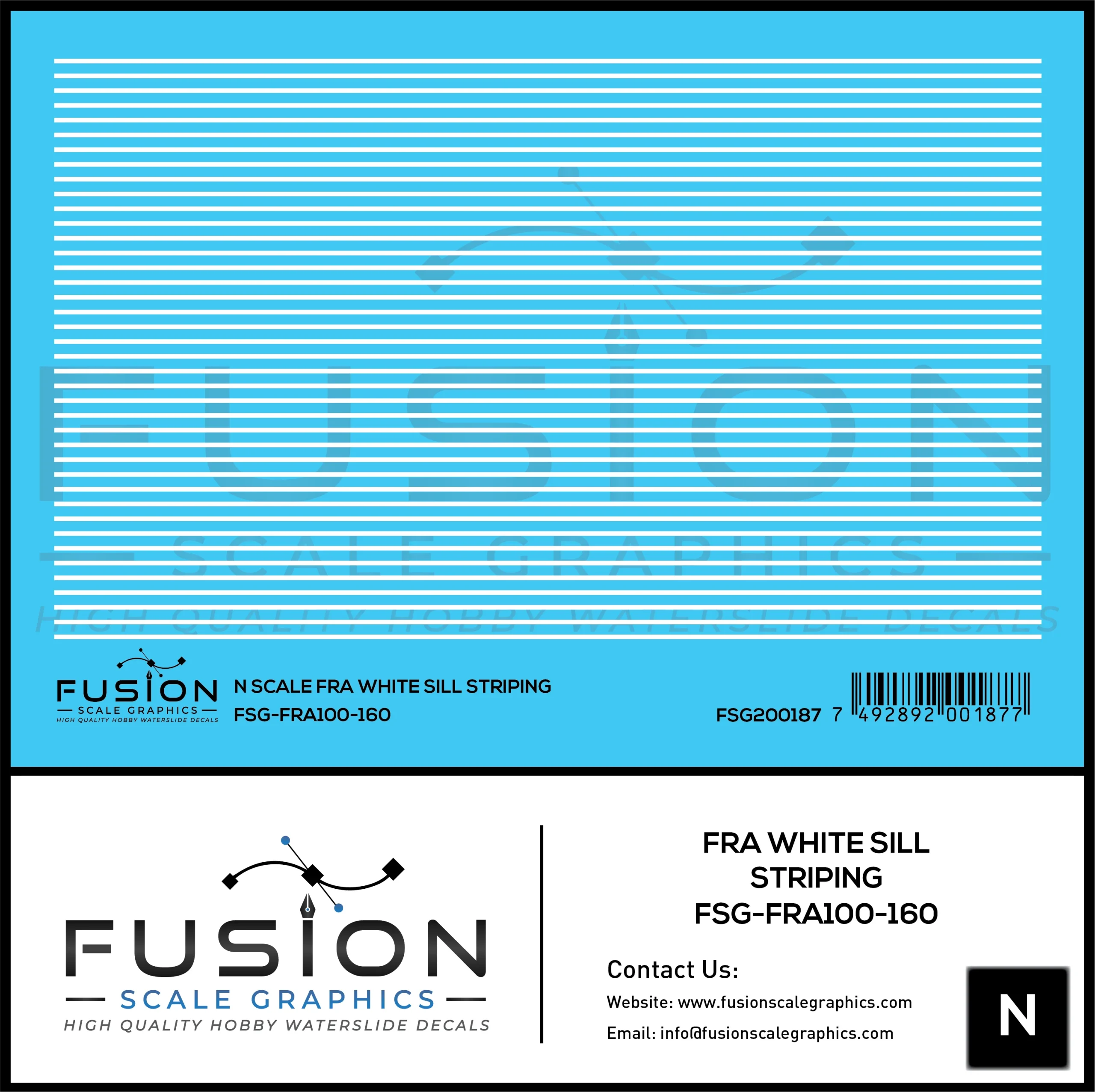 N Scale FRA White Safety Sill Striping Decal Set - Fusion Scale Graphics