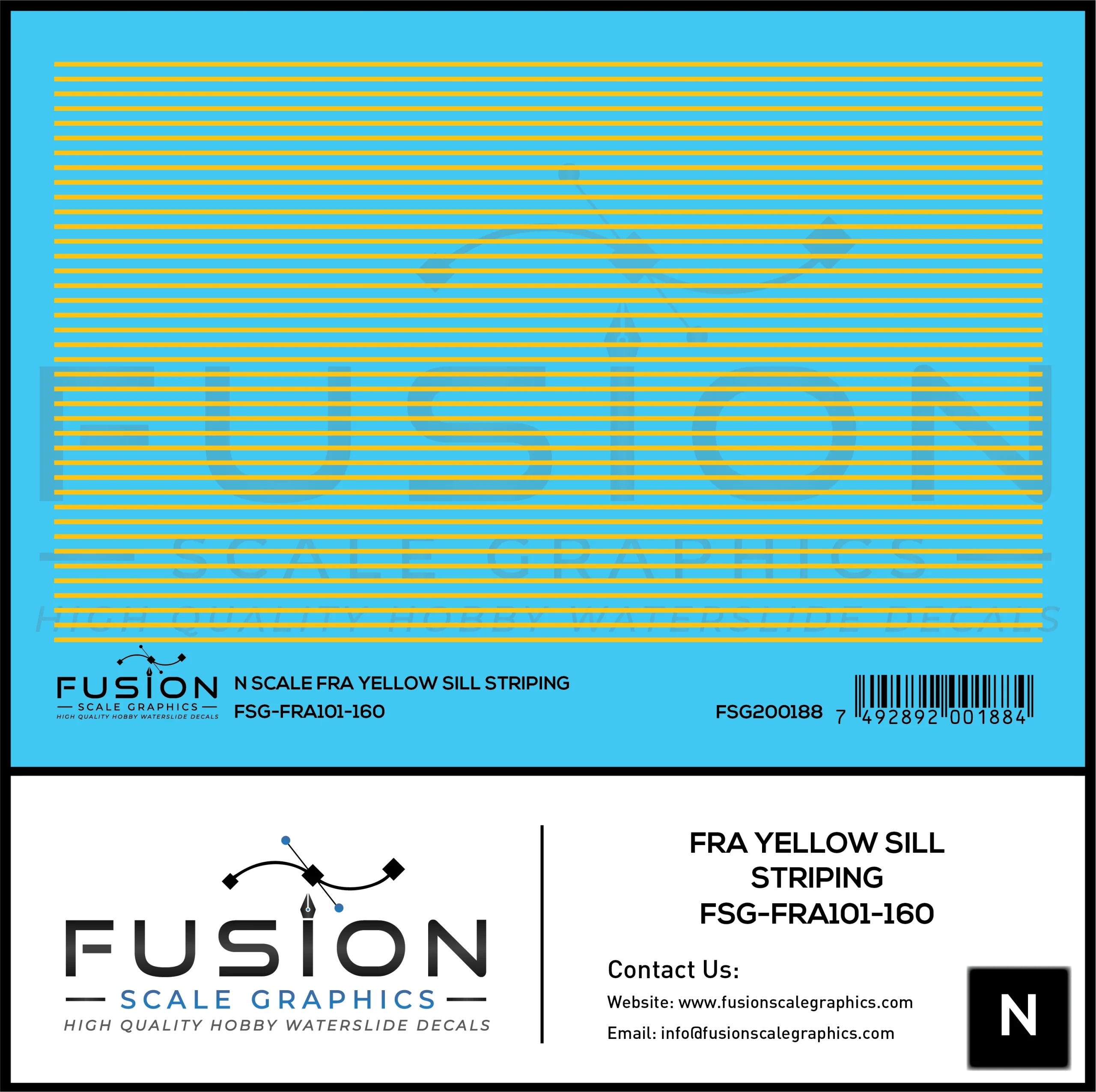 N Scale FRA Yellow Safety Sill Striping Decal Set - Fusion Scale Graphics