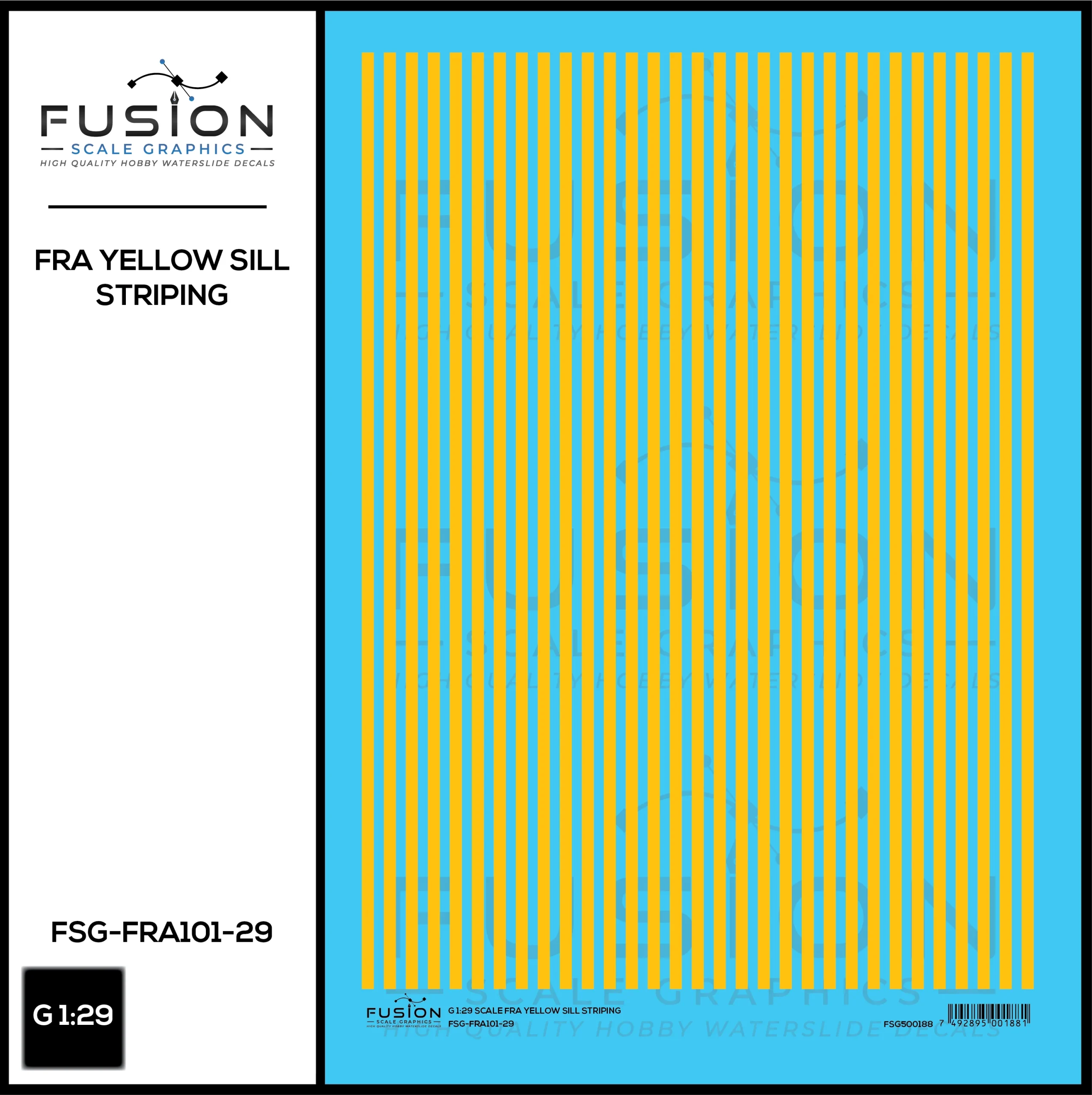 G 1:29 Scale FRA Yellow Sill Striping Decal Set - Fusion Scale Graphics