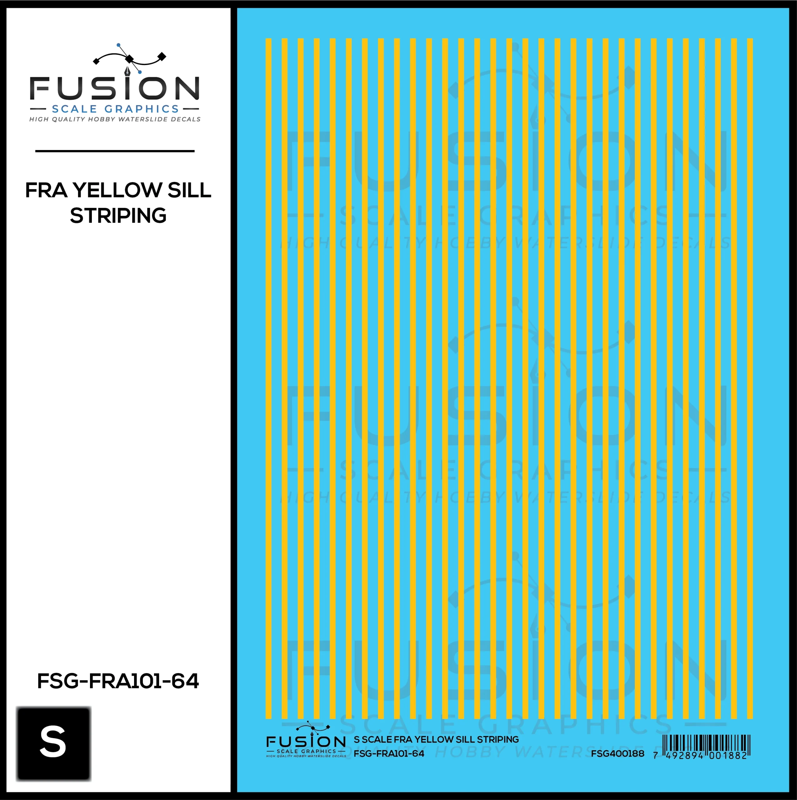 S Scale FRA Yellow Safety Sill Striping Decal Set - Fusion Scale Graphics