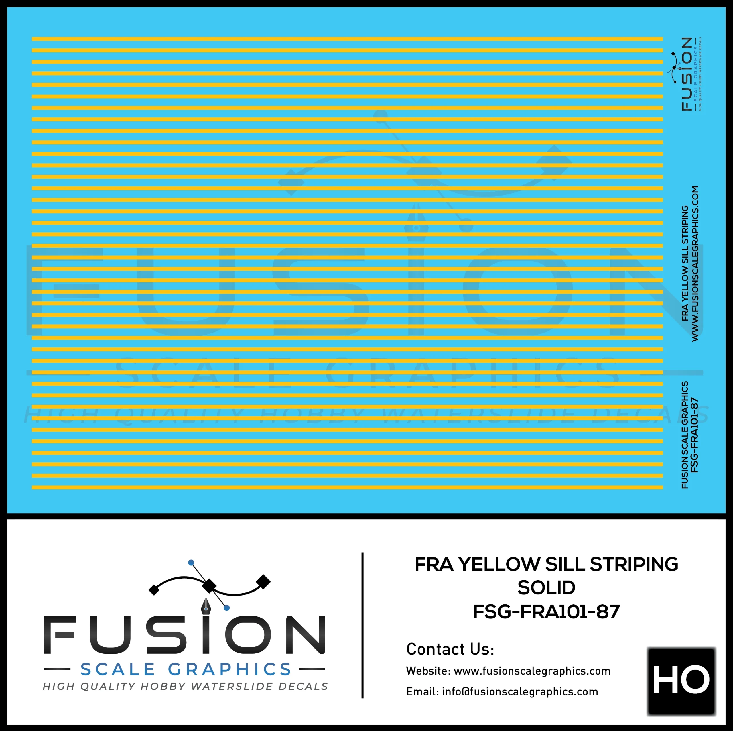 HO Scale FRA Yellow Sill Striping Decal Set - Fusion Scale Graphics