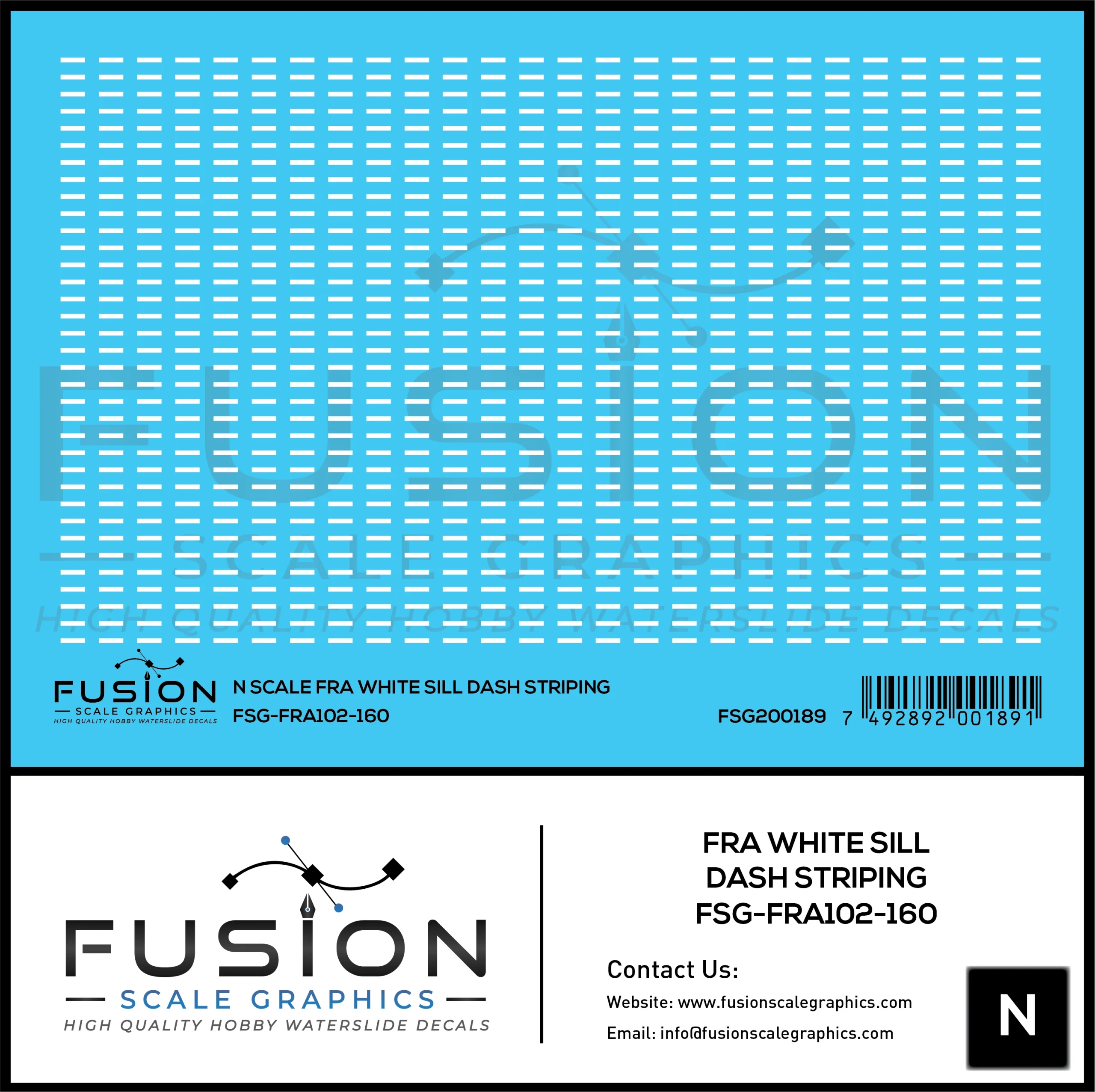 N Scale FRA White Safety Dash Sill Striping Decal Set - Fusion Scale Graphics
