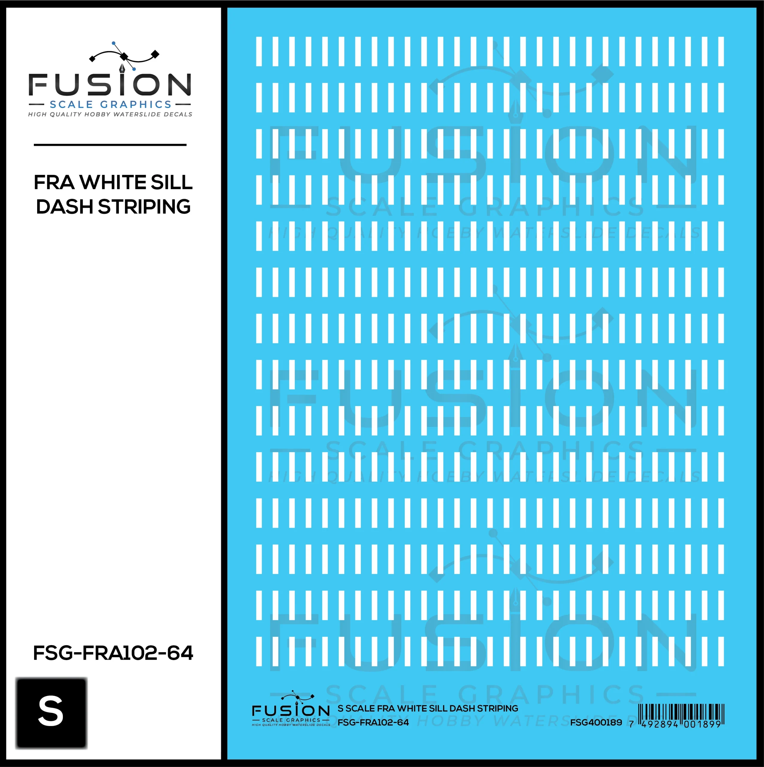 S Scale FRA White Safety Dash Sill Striping Decal Set - Fusion Scale Graphics