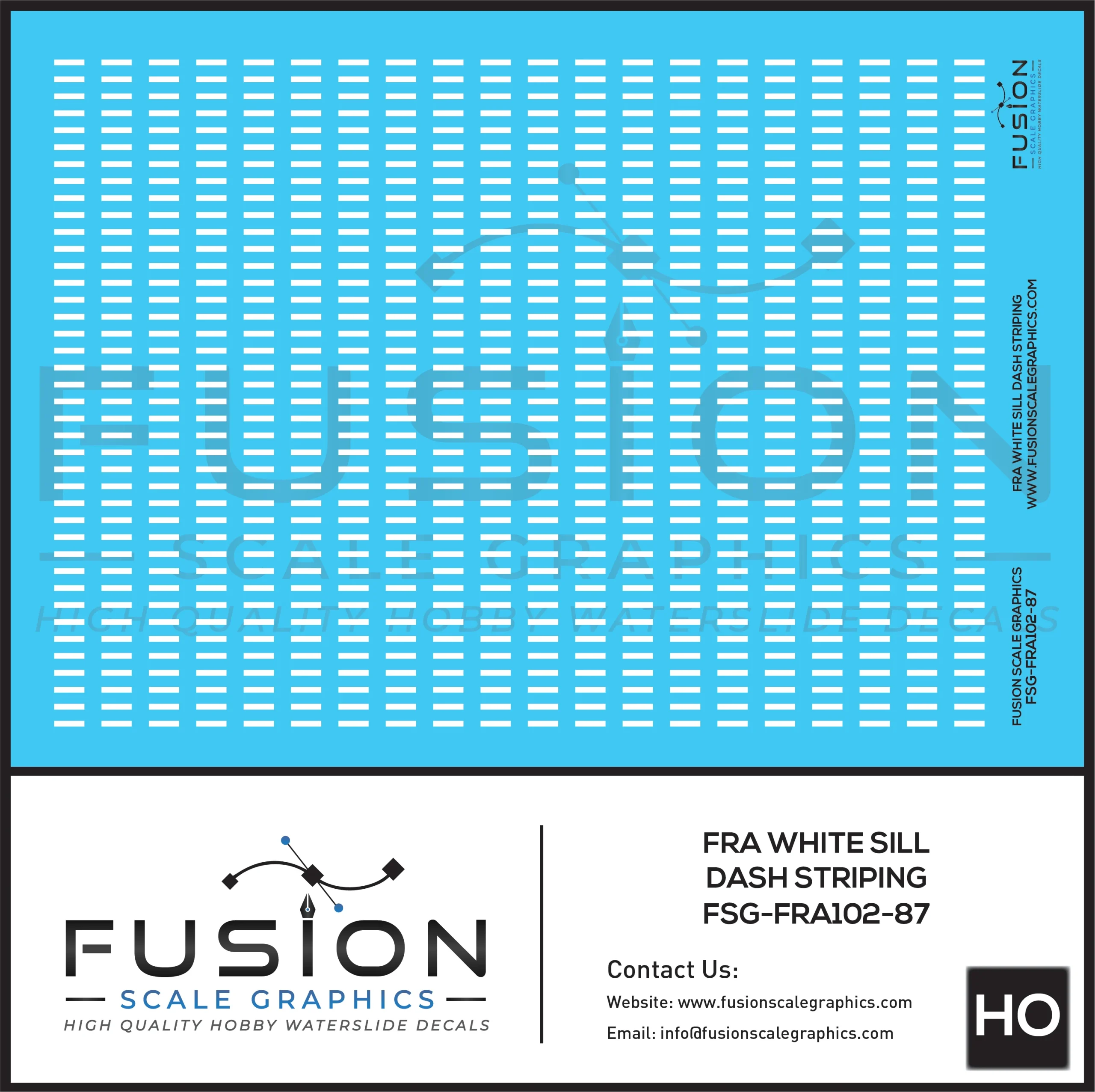 HO Scale FRA White Sill Dash Decal Set - Fusion Scale Graphics