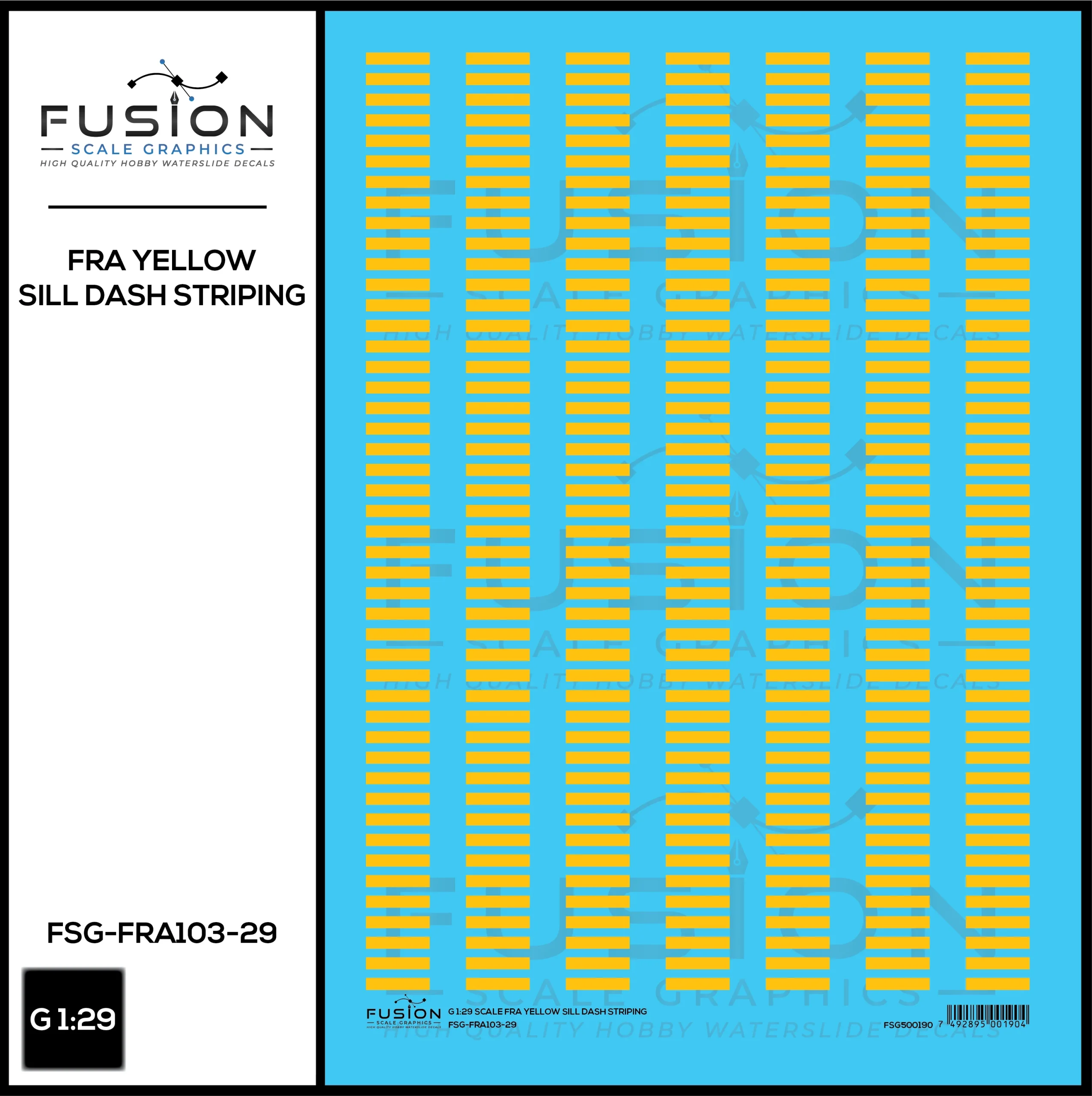 G 1:29 Scale FRA Yellow Sill Dash Decal Set - Fusion Scale Graphics